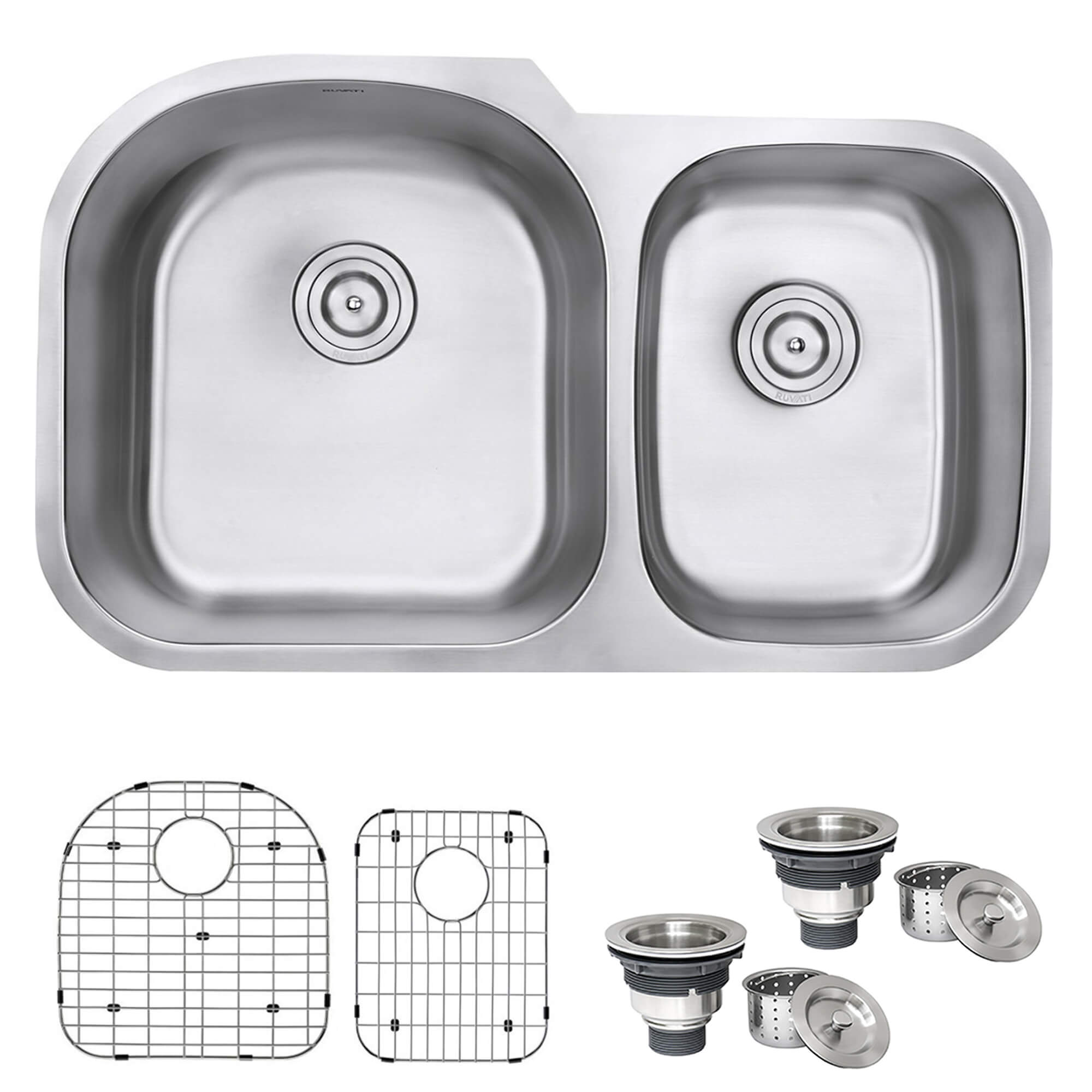 Alternative View of Ruvati Parmi 34" Undermount Stainless Steel Kitchen Sink, 60/40 Double Bowl, 16 Gauge, RVM4600