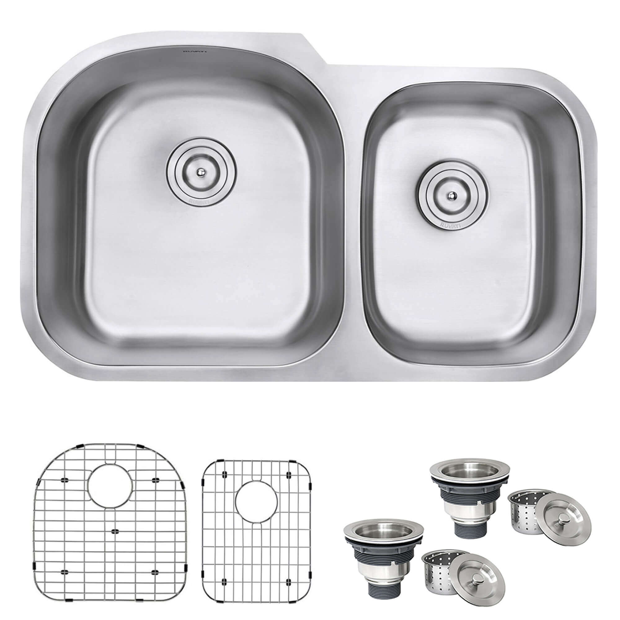Alternate Image for Ruvati Parmi 34" Undermount Stainless Steel Kitchen Sink, 60/40 Double Bowl, 16 Gauge, RVM4600