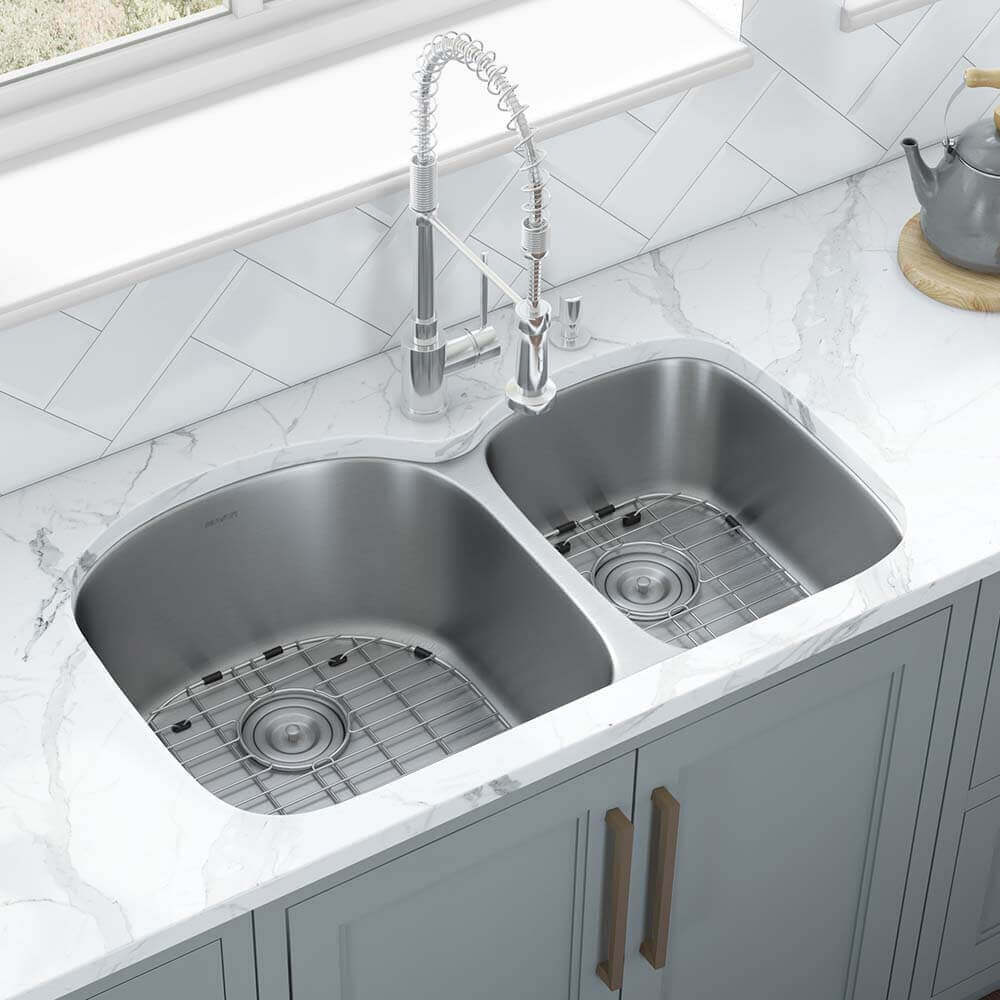 Alternate Image for Ruvati Parmi 34" Undermount Stainless Steel Kitchen Sink, 60/40 Double Bowl, 16 Gauge, RVM4600