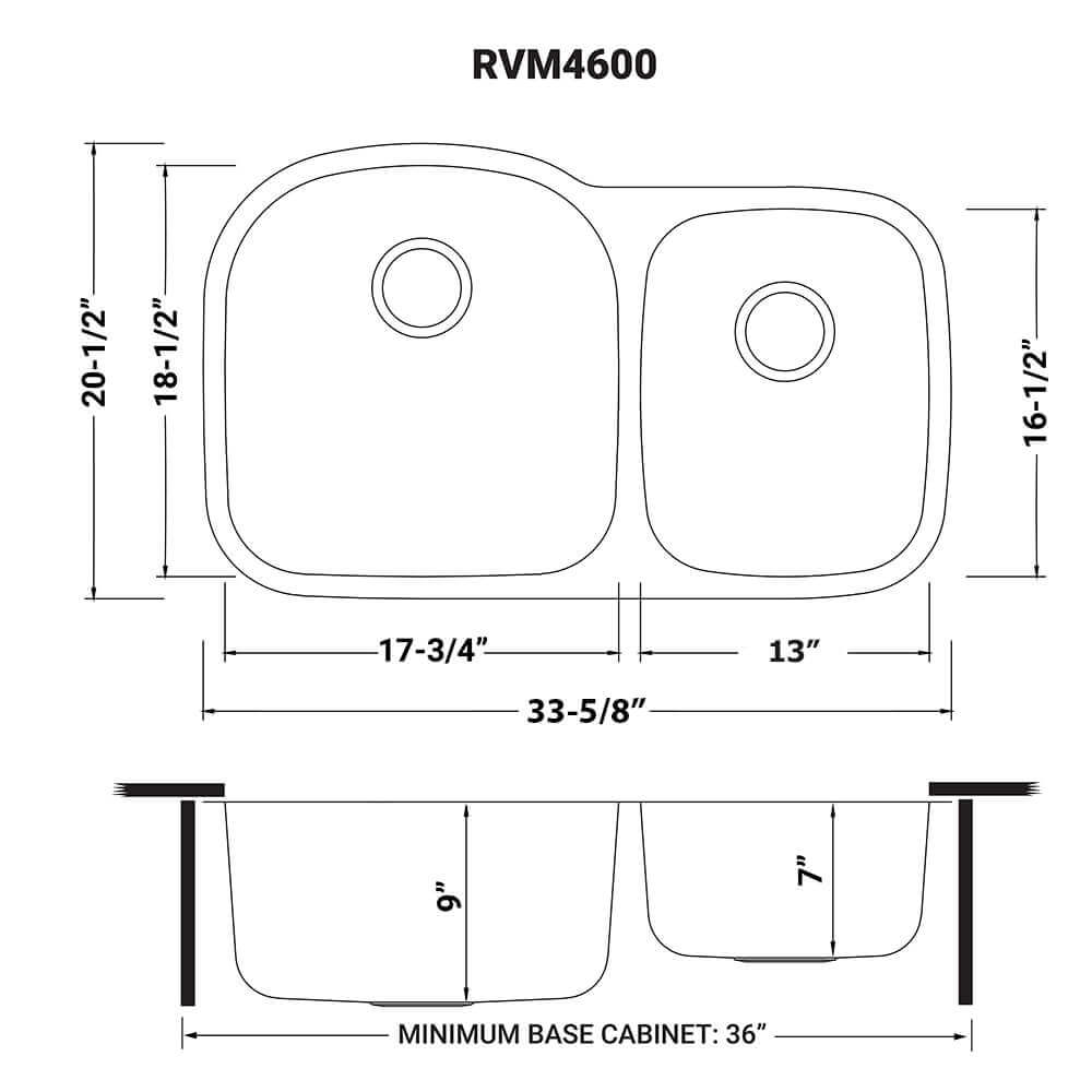 Alternate Image for Ruvati Parmi 34" Undermount Stainless Steel Kitchen Sink, 60/40 Double Bowl, 16 Gauge, RVM4600