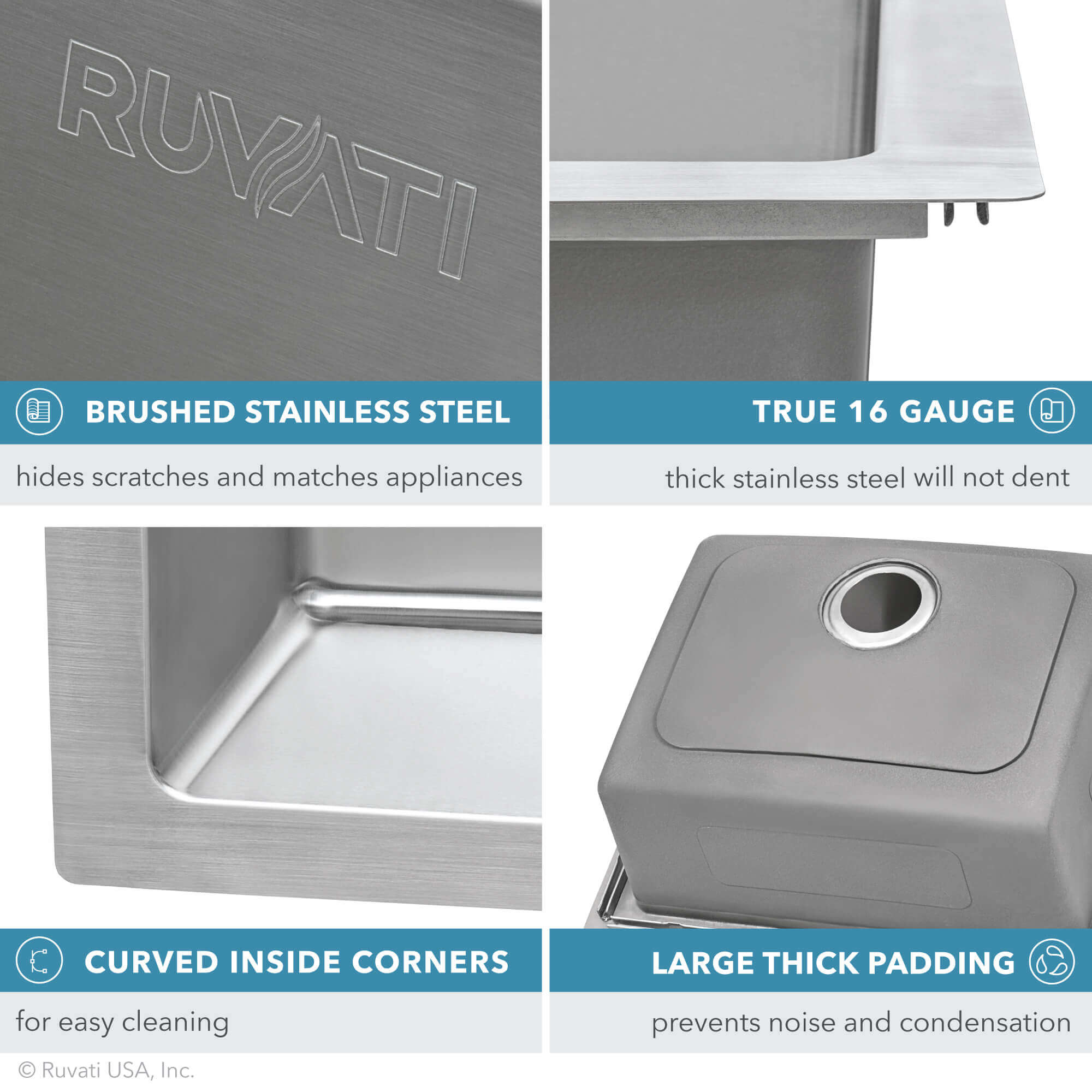 Alternate Image for Ruvati Modena 33" Drop-in Topmount Stainless Steel Kitchen Sink, 16 Gauge, RVM5001