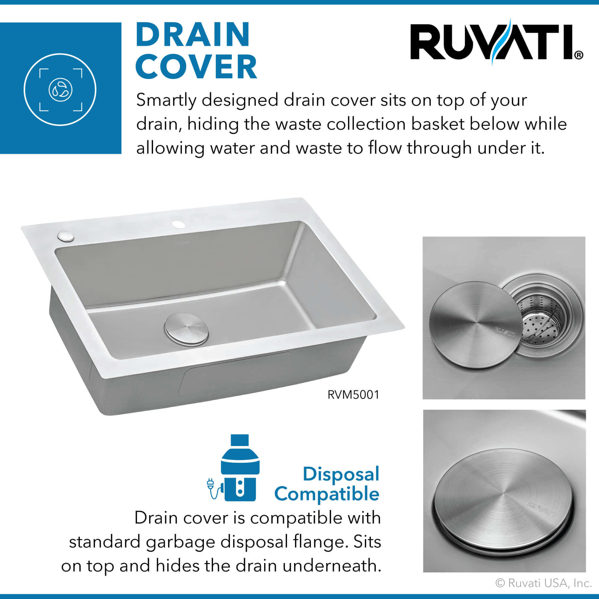 Alternate Image for Ruvati Modena 33" Drop-in Topmount Stainless Steel Kitchen Sink, 16 Gauge, RVM5001