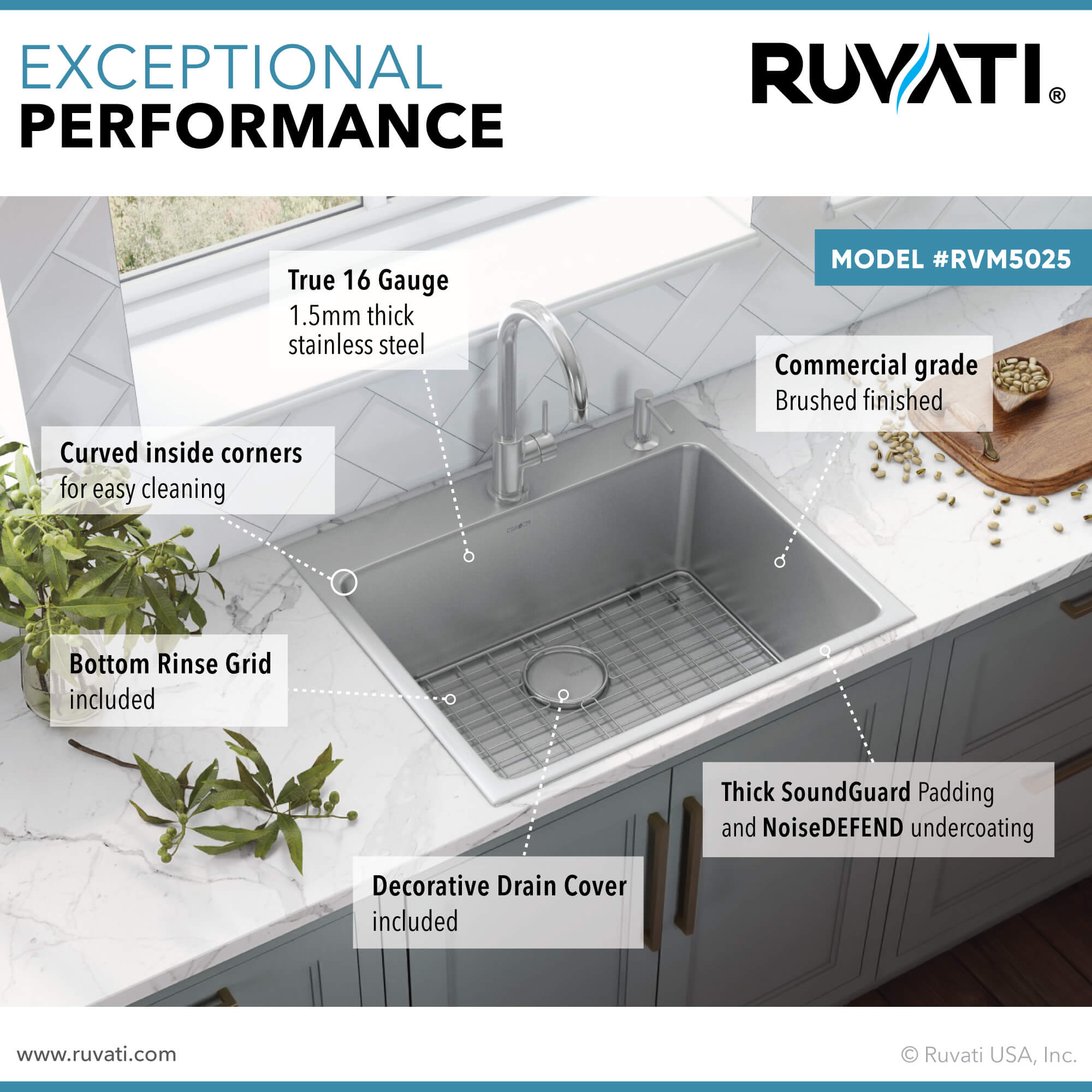 Alternate Image for Ruvati Modena 21-inch Drop-in Topmount Bar Prep Kitchen Sink 16 Gauge Stainless Steel Single Bowl, 16, RVM5021