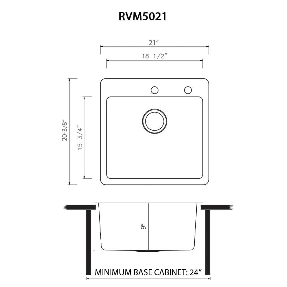Alternate Image for Ruvati Modena 21-inch Drop-in Topmount Bar Prep Kitchen Sink 16 Gauge Stainless Steel Single Bowl, 16, RVM5021