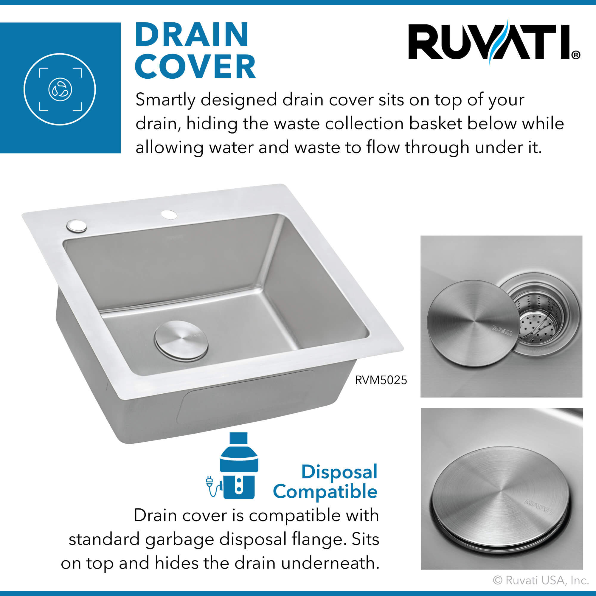 Alternate Image for Ruvati Modena 25" Drop-in Topmount Stainless Steel Kitchen Sink, 16 Gauge, RVM5025