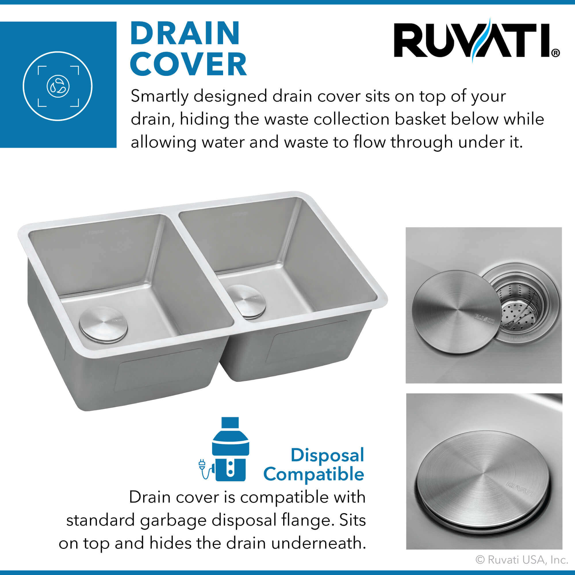 Alternate Image for Ruvati Modena 28" Undermount Stainless Steel Kitchen Sink, 50/50 Double Bowl, 16 Gauge, RVM5077