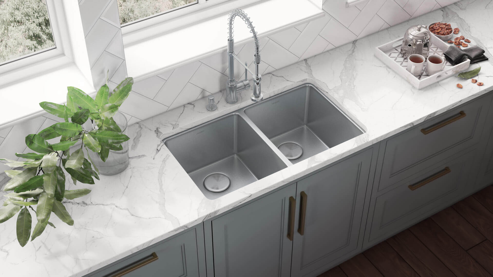 Alternate Image for Ruvati Modena 28" Undermount Stainless Steel Kitchen Sink, 50/50 Double Bowl, 16 Gauge, RVM5077