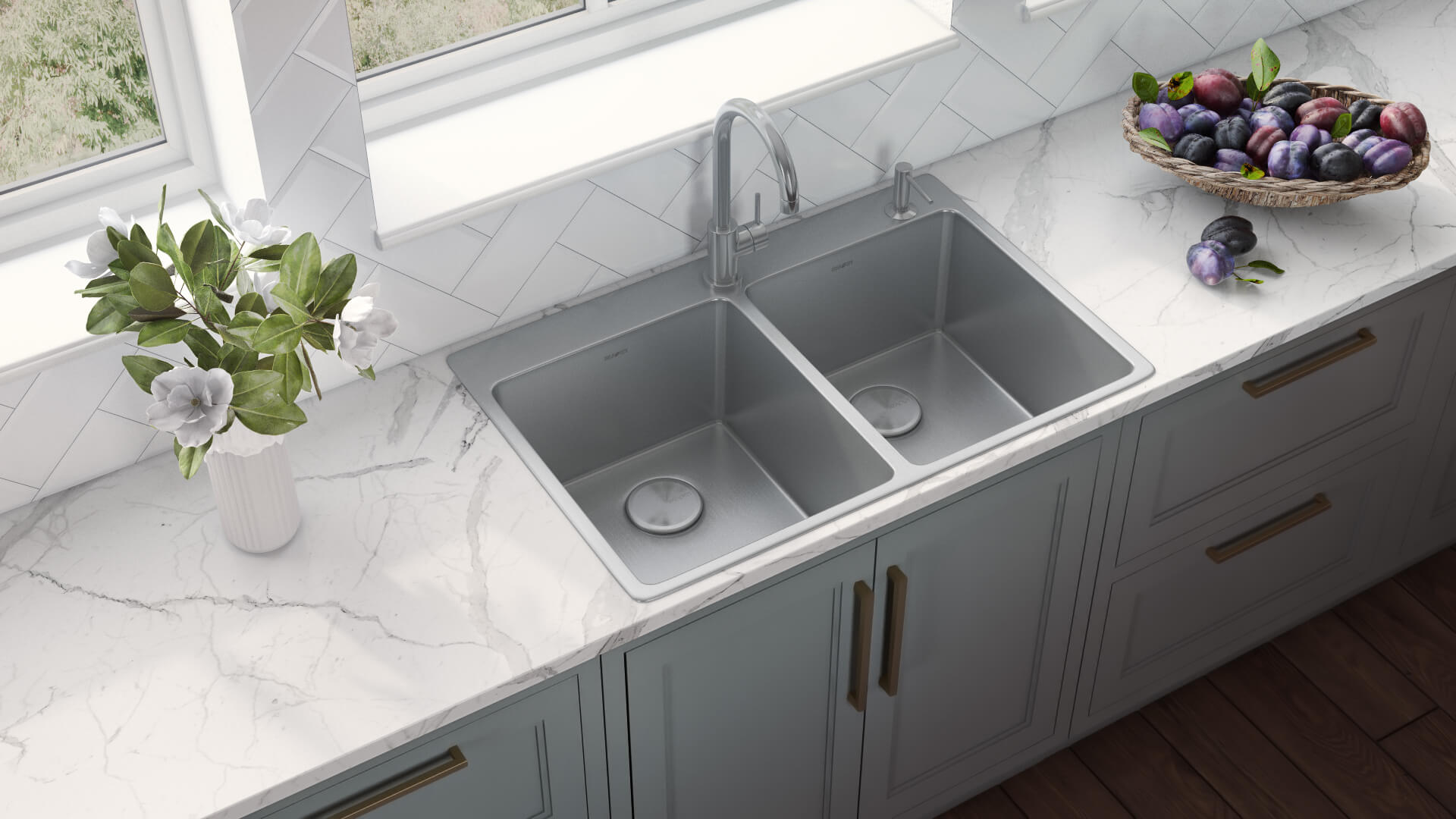 Alternate Image for Ruvati Modena 33" Drop-in Topmount Stainless Steel Kitchen Sink, 50/50 Double Bowl, 16 Gauge, RVM5150
