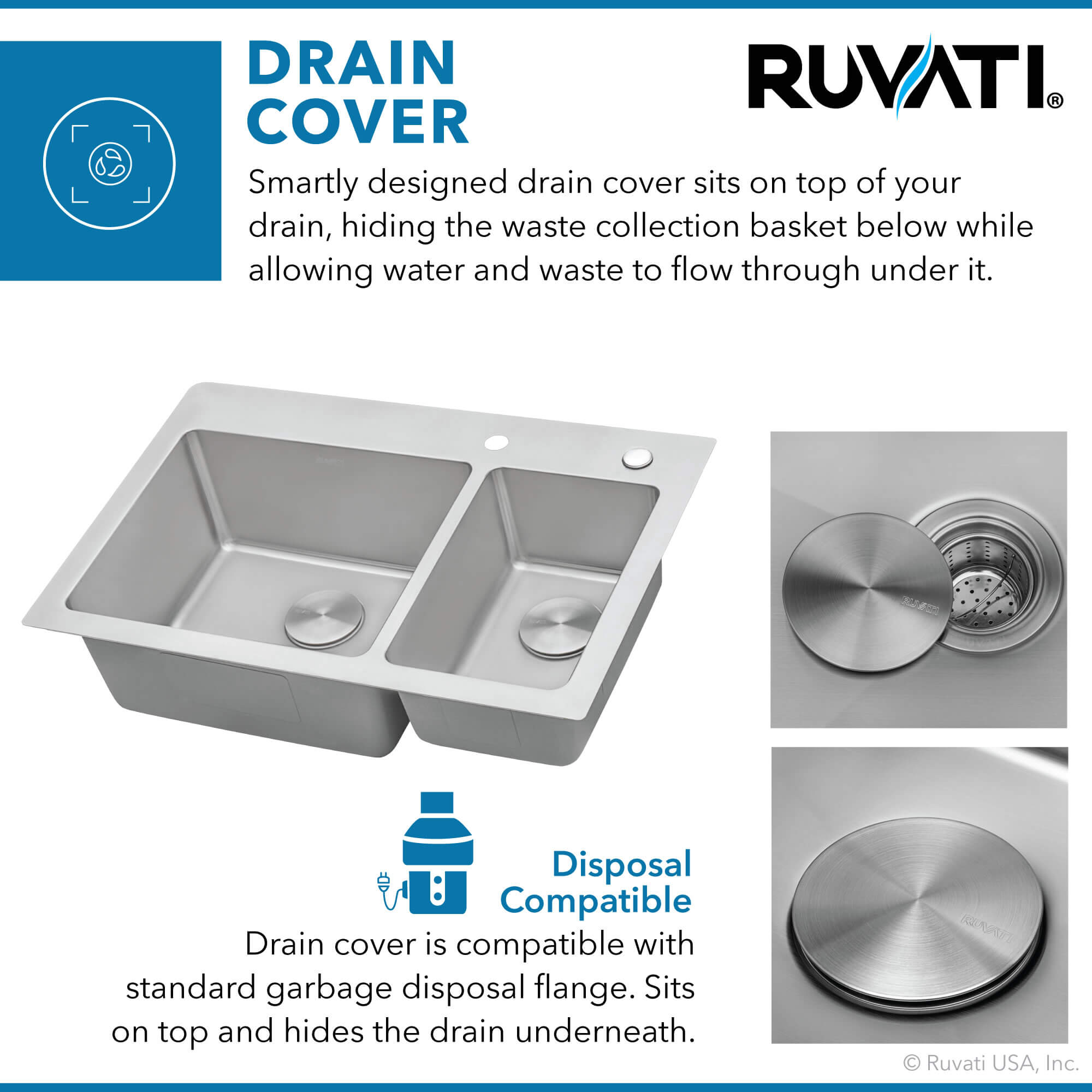 Alternate Image for Ruvati Modena 33" Drop-in Topmount Stainless Steel Kitchen Sink, 70/30 Double Bowl, 16 Gauge, RVM5173