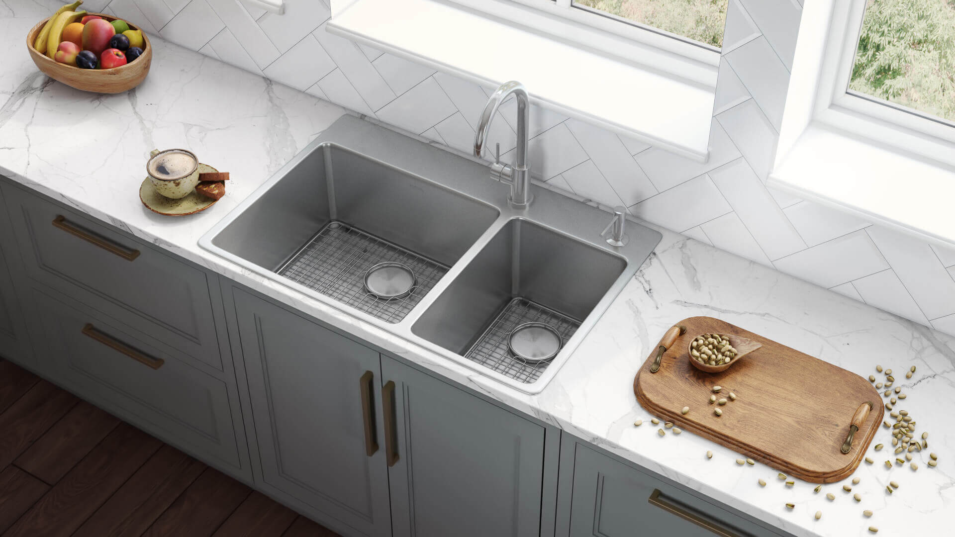 Alternate Image for Ruvati Modena 33" Drop-in Topmount Stainless Steel Kitchen Sink, 70/30 Double Bowl, 16 Gauge, RVM5173
