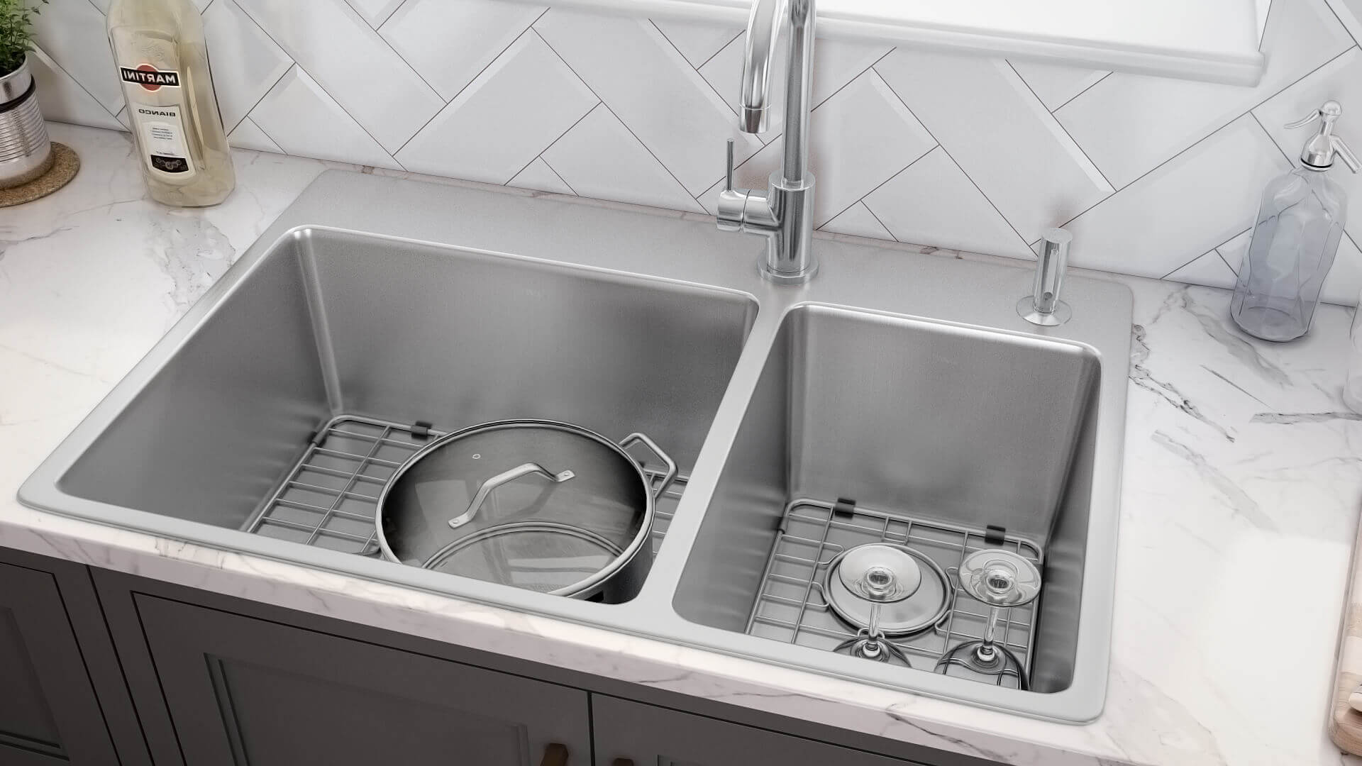 Alternate Image for Ruvati Modena 33" Drop-in Topmount Stainless Steel Kitchen Sink, 70/30 Double Bowl, 16 Gauge, RVM5173