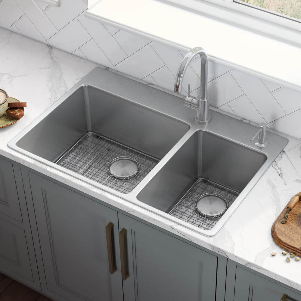 Alternate Image for Ruvati Modena 33" Drop-in Topmount Stainless Steel Kitchen Sink, 70/30 Double Bowl, 16 Gauge, RVM5173