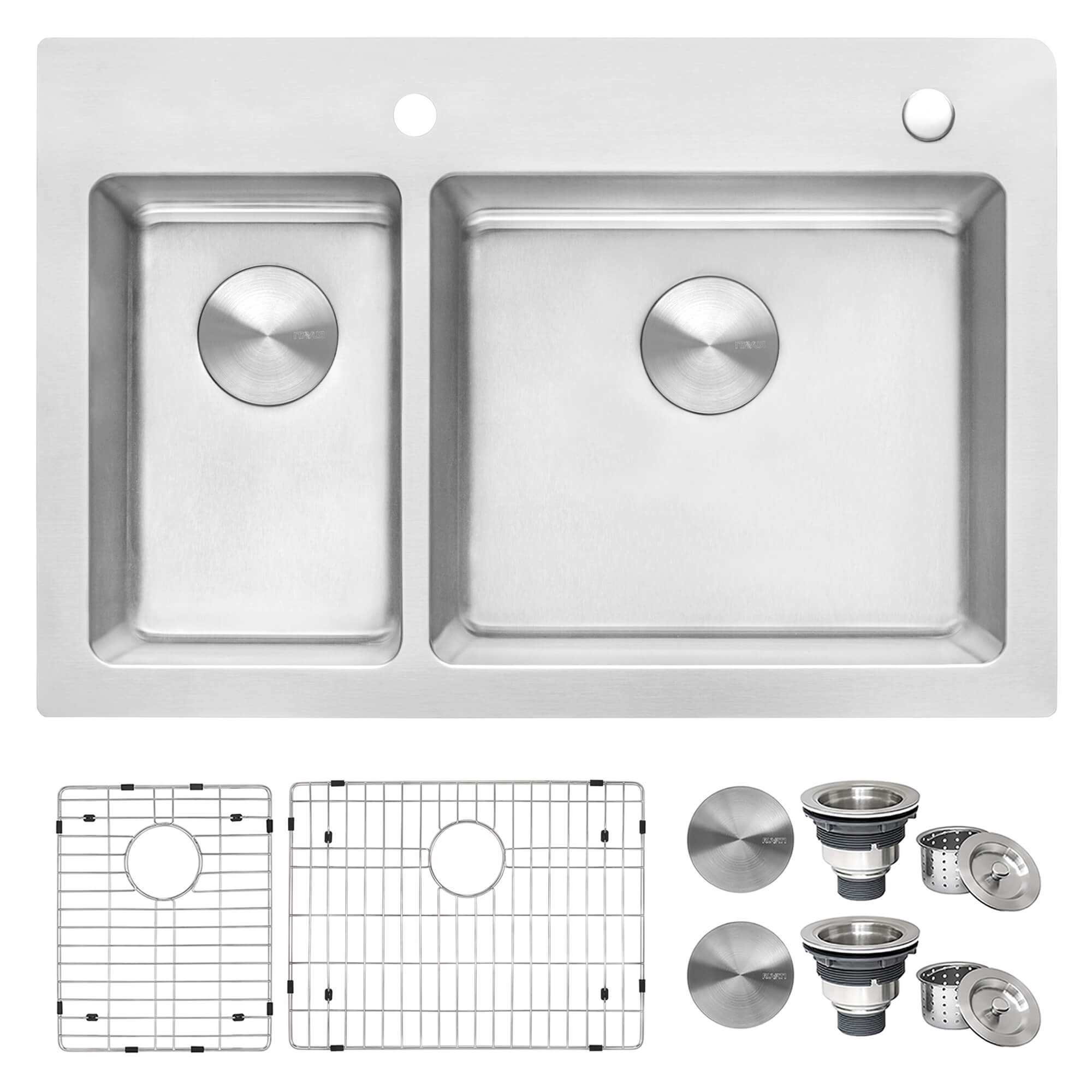 Alternative View of Ruvati Modena 33" Drop-in Topmount Stainless Steel Kitchen Sink, 30/70 Double Bowl, 16 Gauge, RVM5176