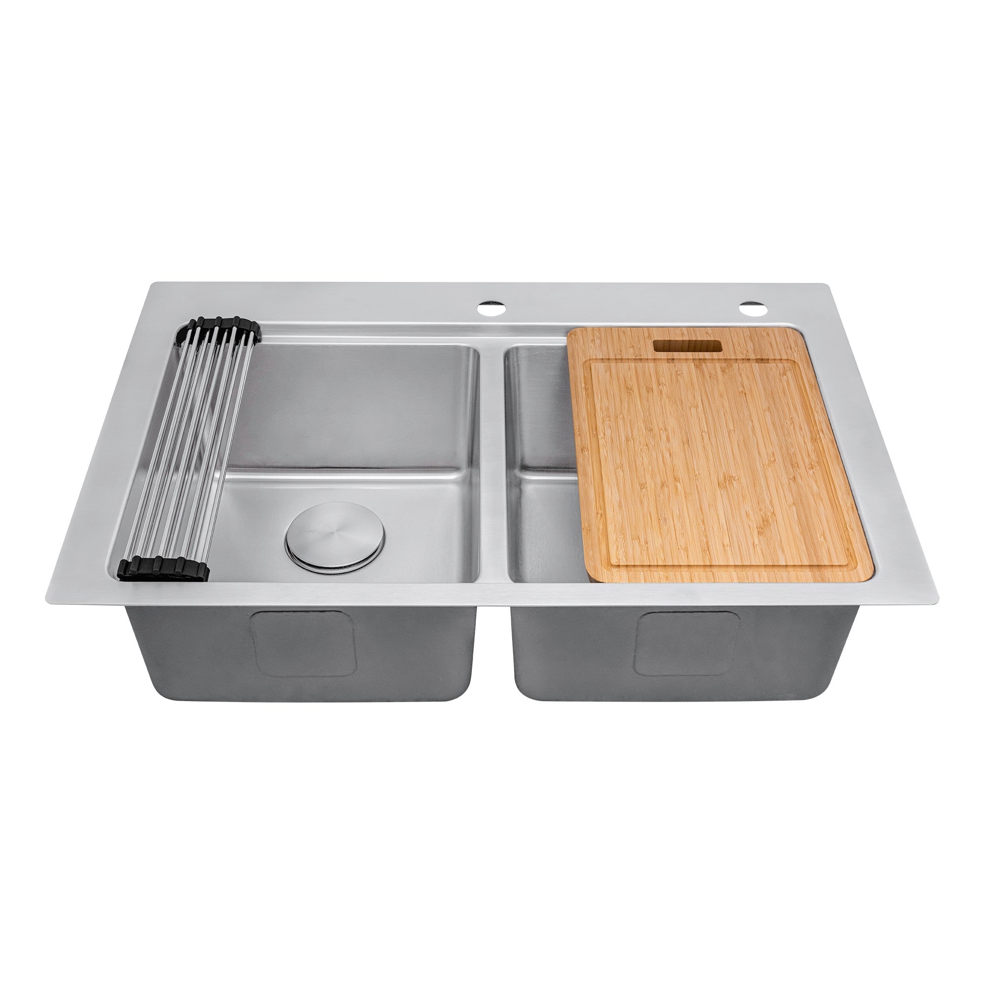 Ruvati Renaro 33" Drop In Stainless Steel Workstation Kitchen Sink, 50/50 Double Bowl, RVM5232 Product Image