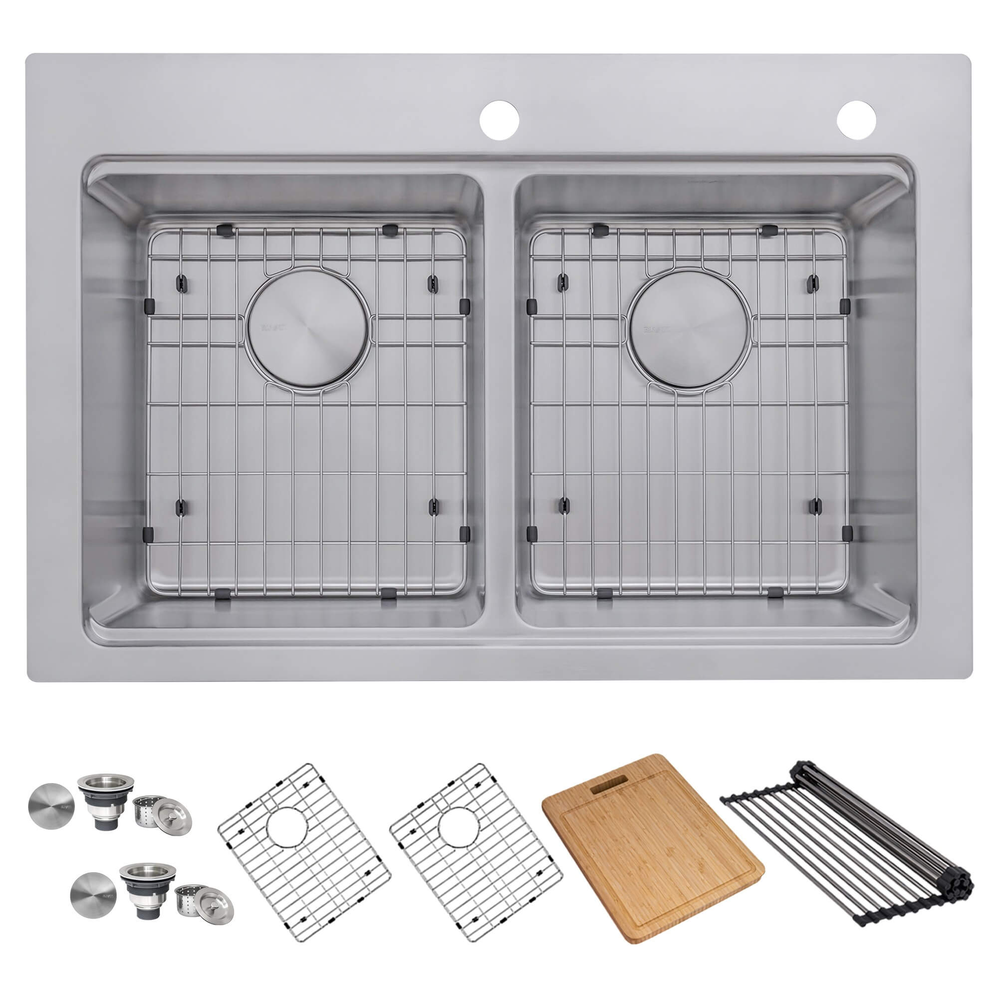 Ruvati Renaro 33" Drop In Stainless Steel Workstation Kitchen Sink, 50/50 Double Bowl, RVM5232 Product Image