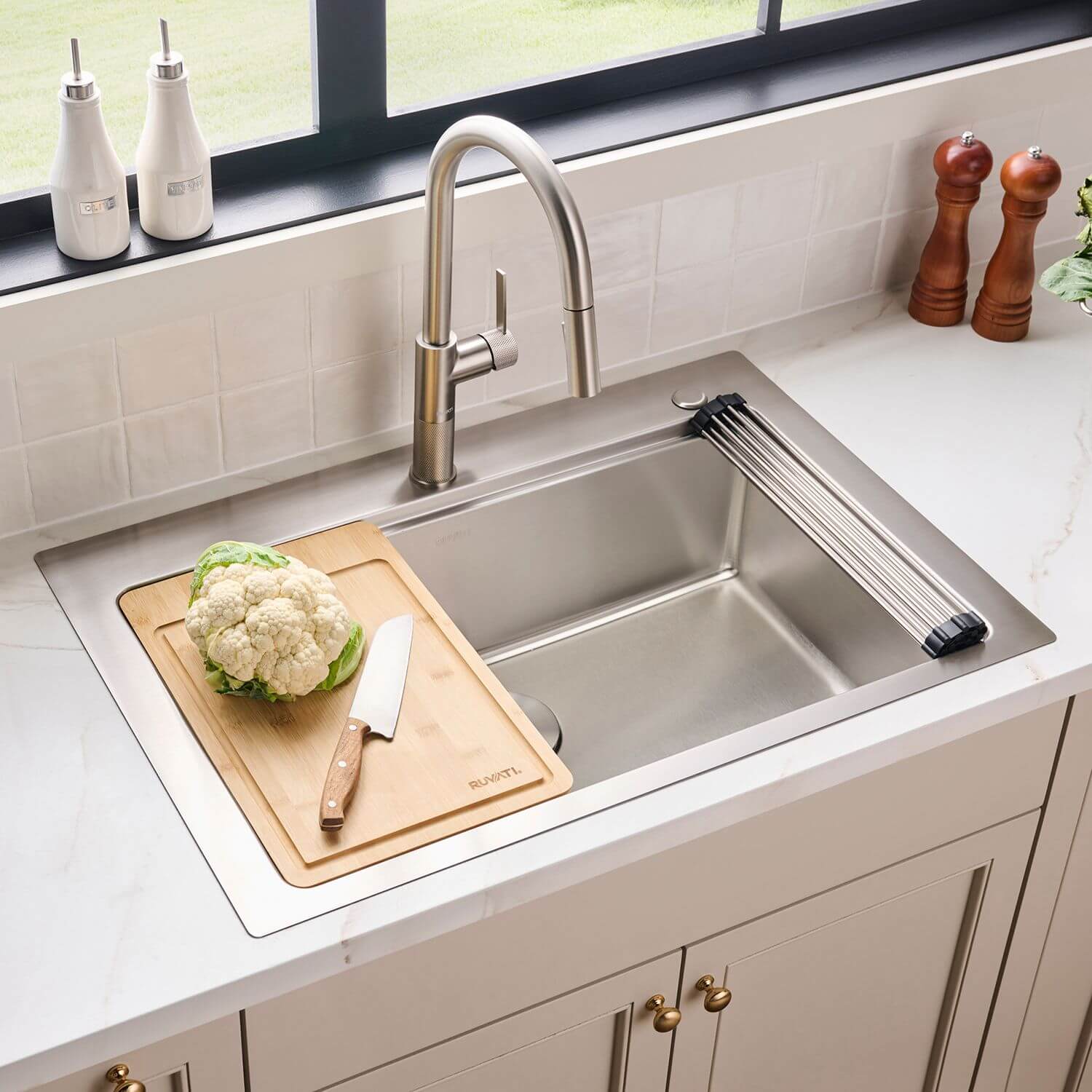 Ruvati Renaro 33" Drop In Stainless Steel Workstation Kitchen Sink, RVM5233