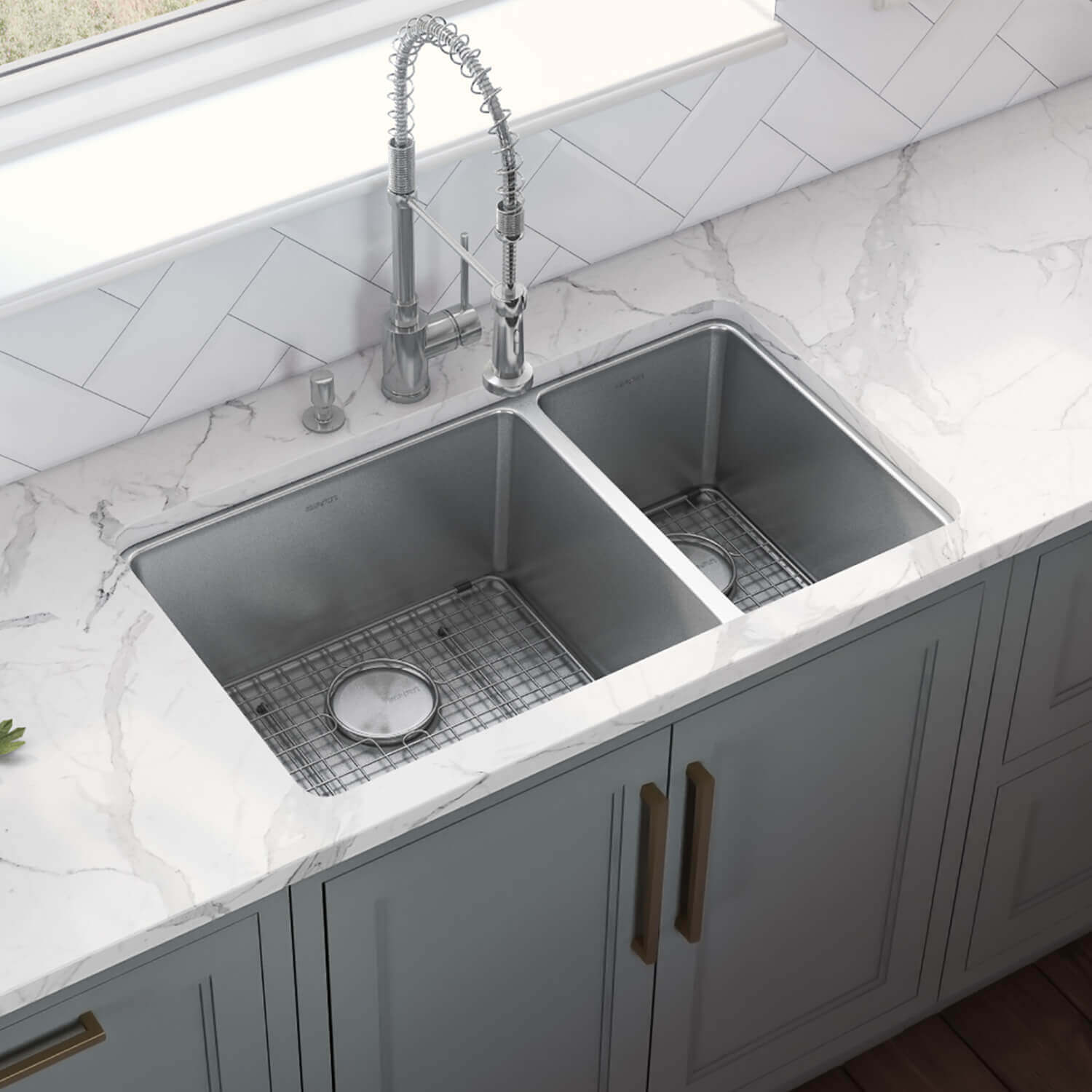 Alternate Image for Ruvati Modena 32" Undermount Stainless Steel Kitchen Sink, 70/30 Double Bowl, 16 Gauge, RVM5300