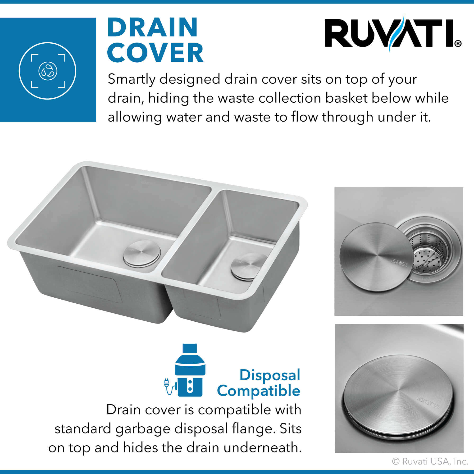 Alternate Image for Ruvati Modena 32" Undermount Stainless Steel Kitchen Sink, 70/30 Double Bowl, 16 Gauge, RVM5300