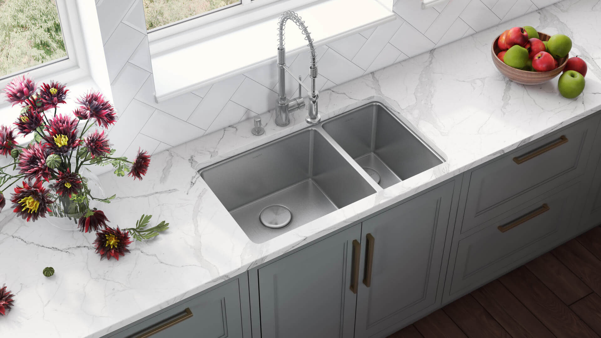 Alternate Image for Ruvati Modena 32" Undermount Stainless Steel Kitchen Sink, 70/30 Double Bowl, 16 Gauge, RVM5300