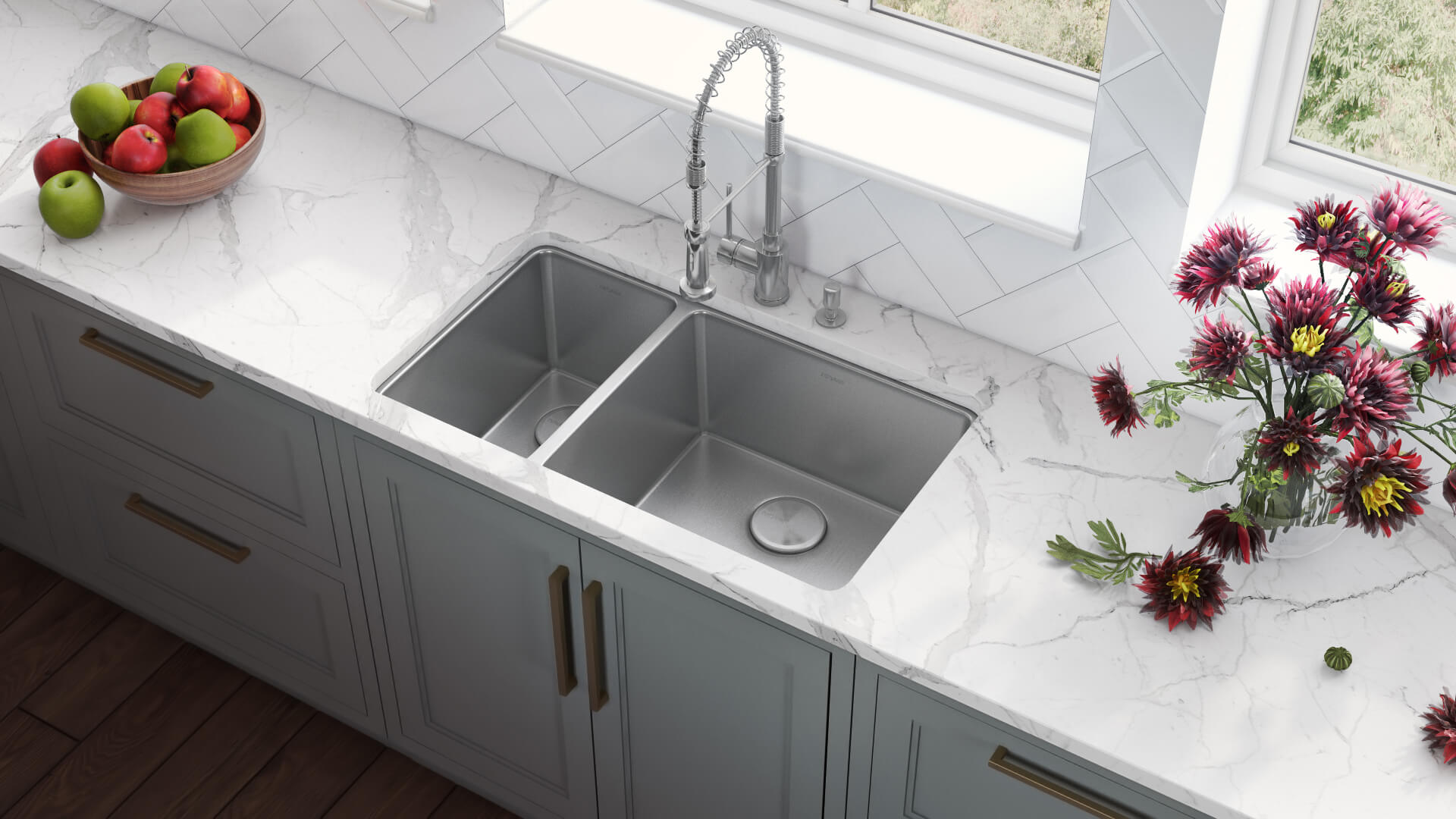 Alternate Image for Ruvati Modena 32" Undermount Stainless Steel Kitchen Sink, 30/70 Double Bowl, 16 Gauge, RVM5307