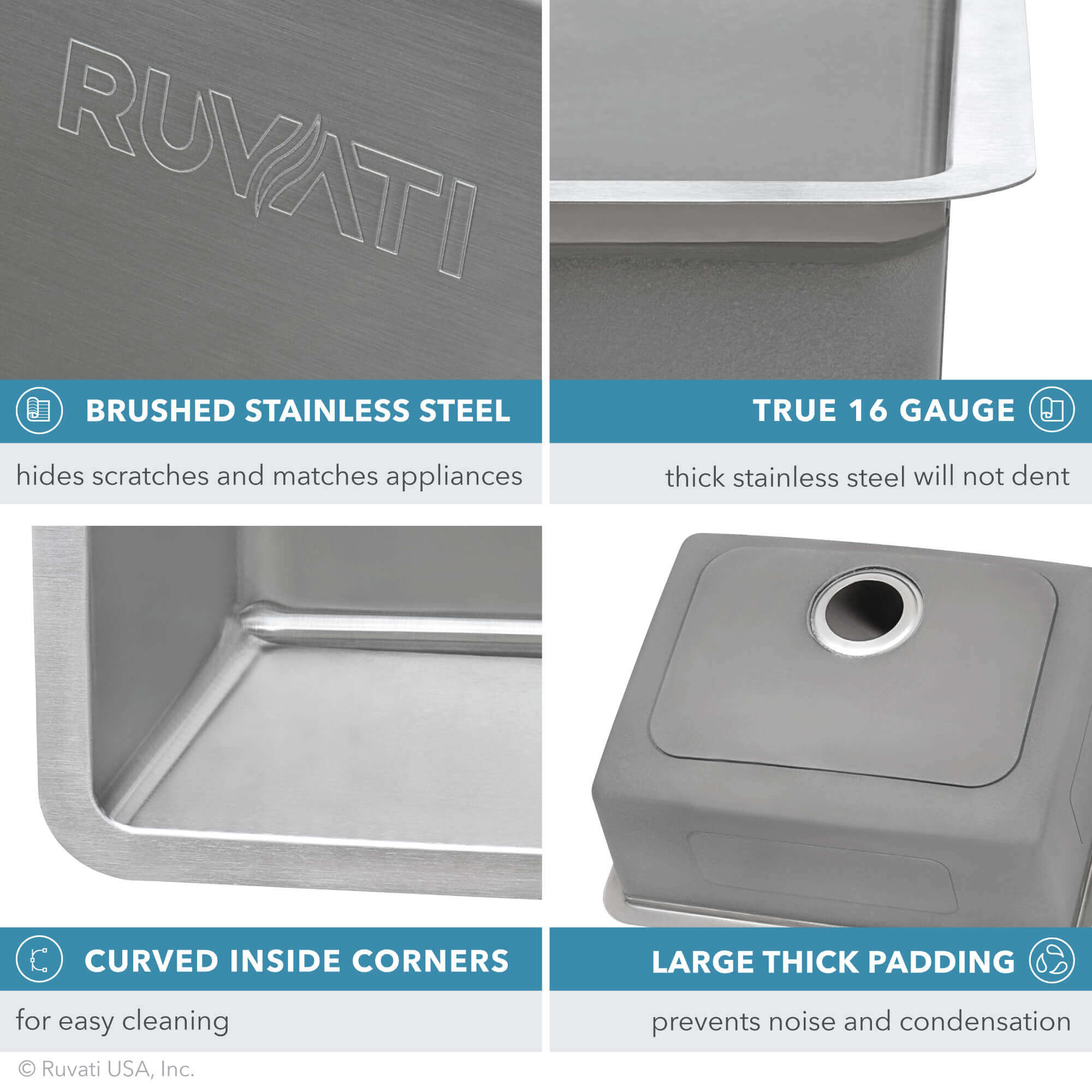 Alternate Image for Ruvati Modena 27-inch Undermount Kitchen Sink 16 Gauge Stainless Steel Single Bowl, 16, RVM5927