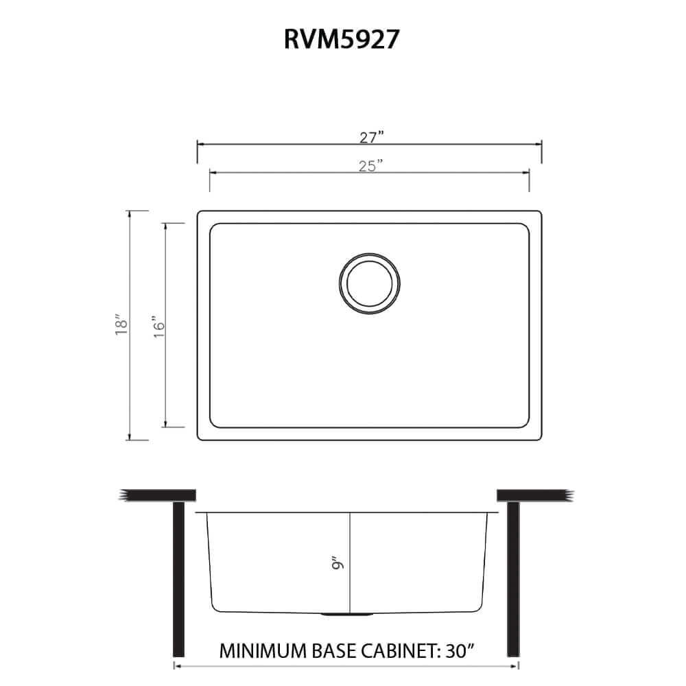 Alternate Image for Ruvati Modena 27-inch Undermount Kitchen Sink 16 Gauge Stainless Steel Single Bowl, 16, RVM5927