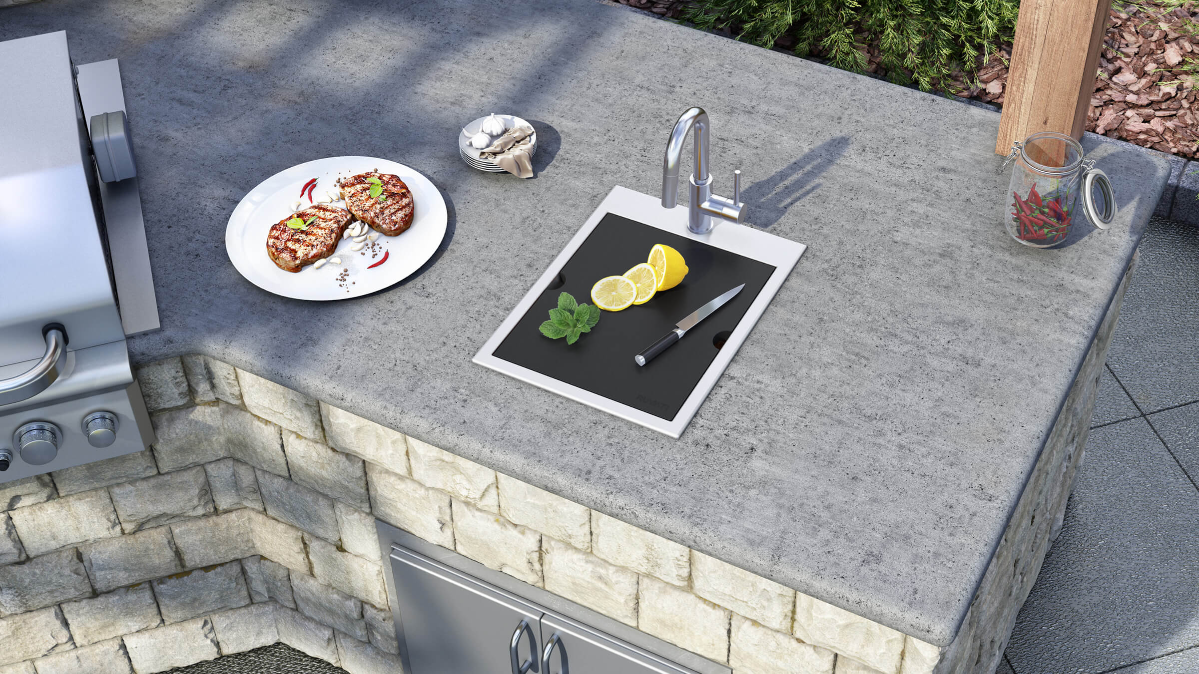 Alternate Image for Ruvati 15 x 20 inch Marine Grade T-316 Workstation Topmount RV Boat Outdoor Sink Stainless Steel, RVQ5210