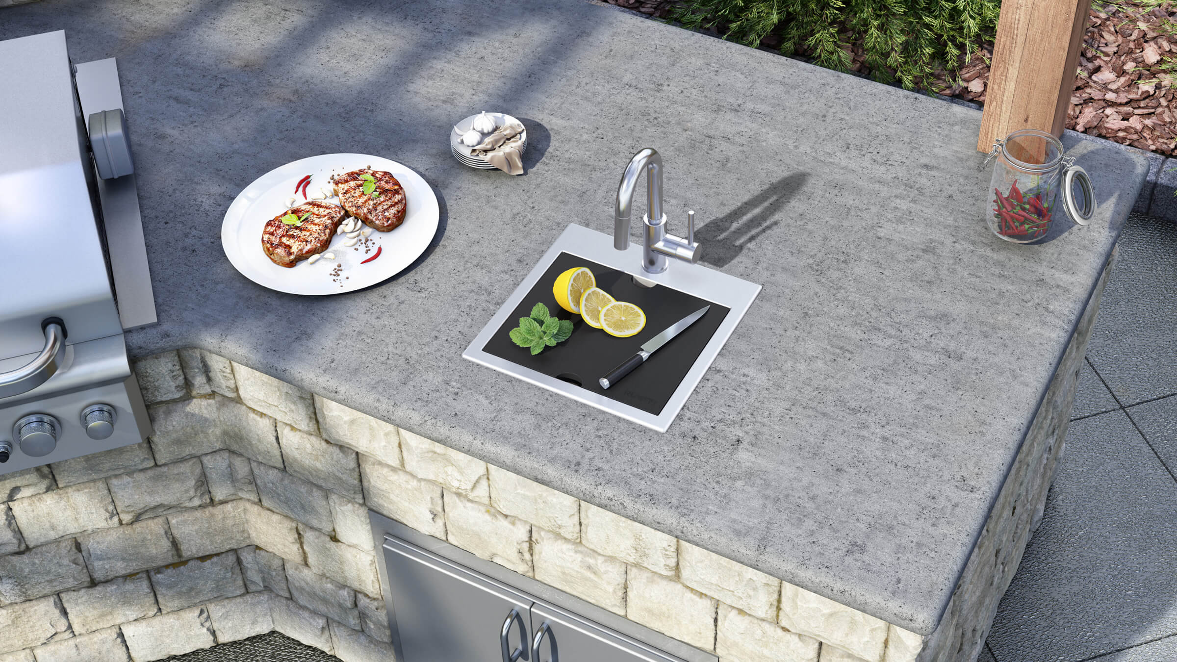 Alternate Image for Ruvati 15 x 15 inch Marine Grade T-316 Workstation Topmount RV Boat Outdoor Sink Stainless Steel, RVQ5215