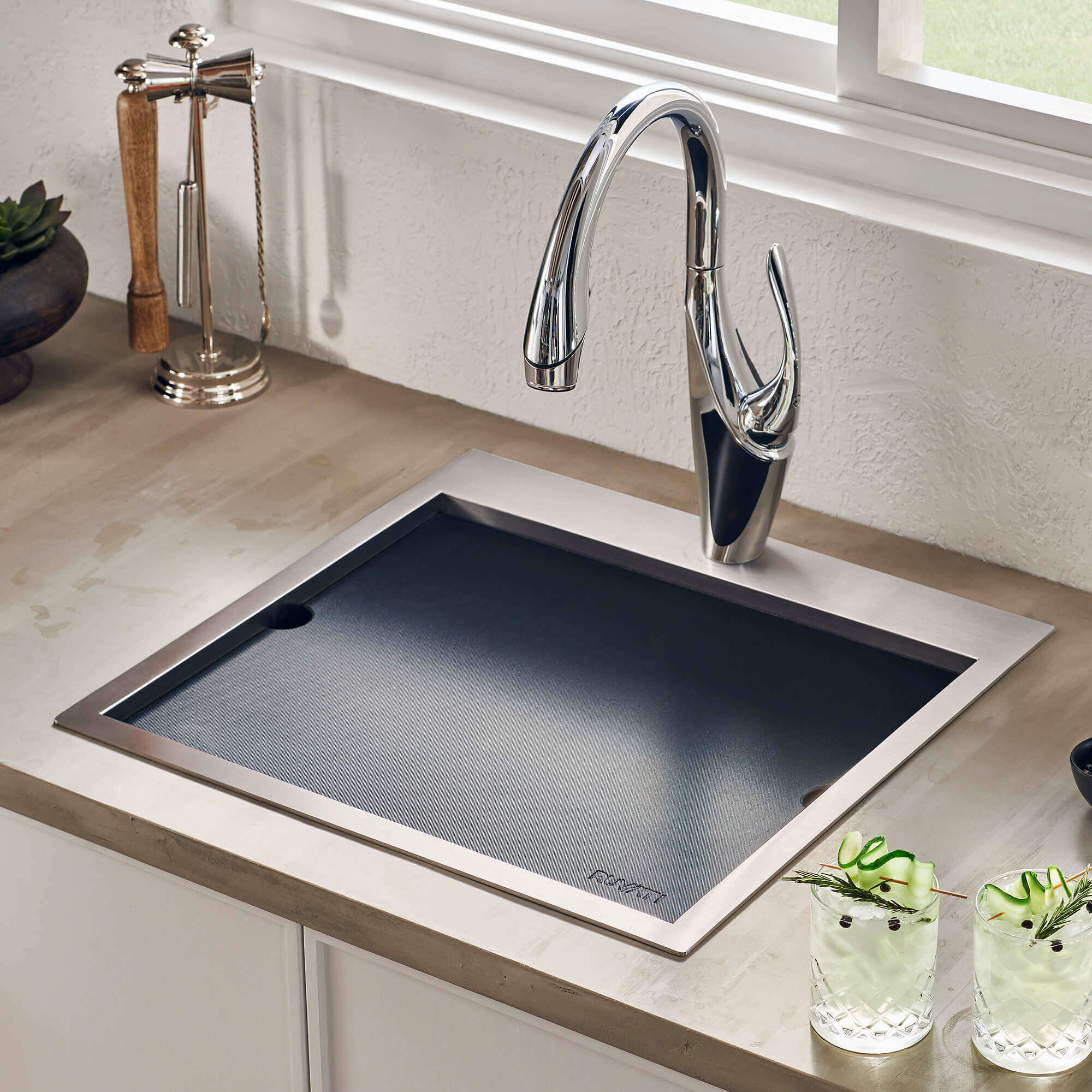 Alternate Image for Ruvati 15 x 15 inch Marine Grade T-316 Workstation Topmount RV Boat Outdoor Sink Stainless Steel, RVQ5215