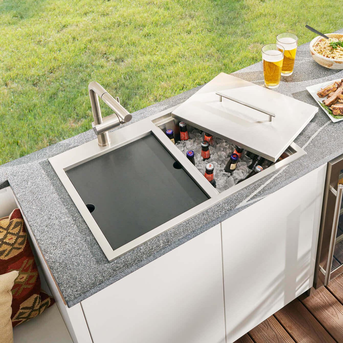 Alternate Image for Ruvati Insulated Ice Chest and Outdoor Sink 29 x 20 inch BBQ Workstation Topmount T-316 Stainless Steel, RVQ6290