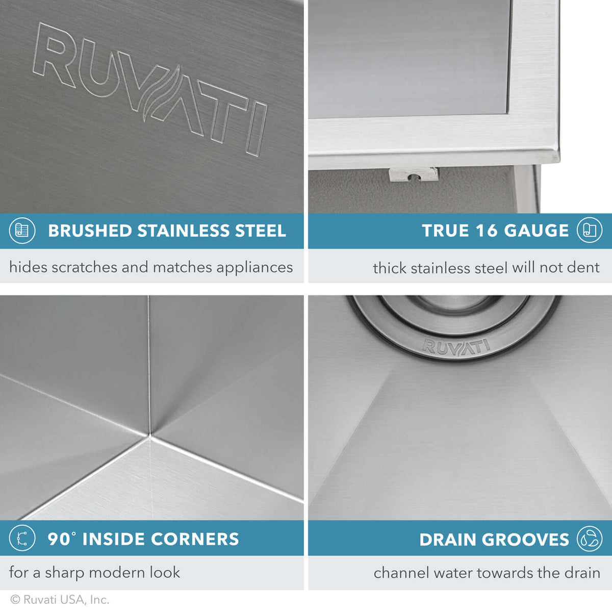 Alternate Image for Ruvati Topmount Laundry 22" x 22" x 12" Deep Utility Sink 16 Gauge Stainless Steel, RVU6022