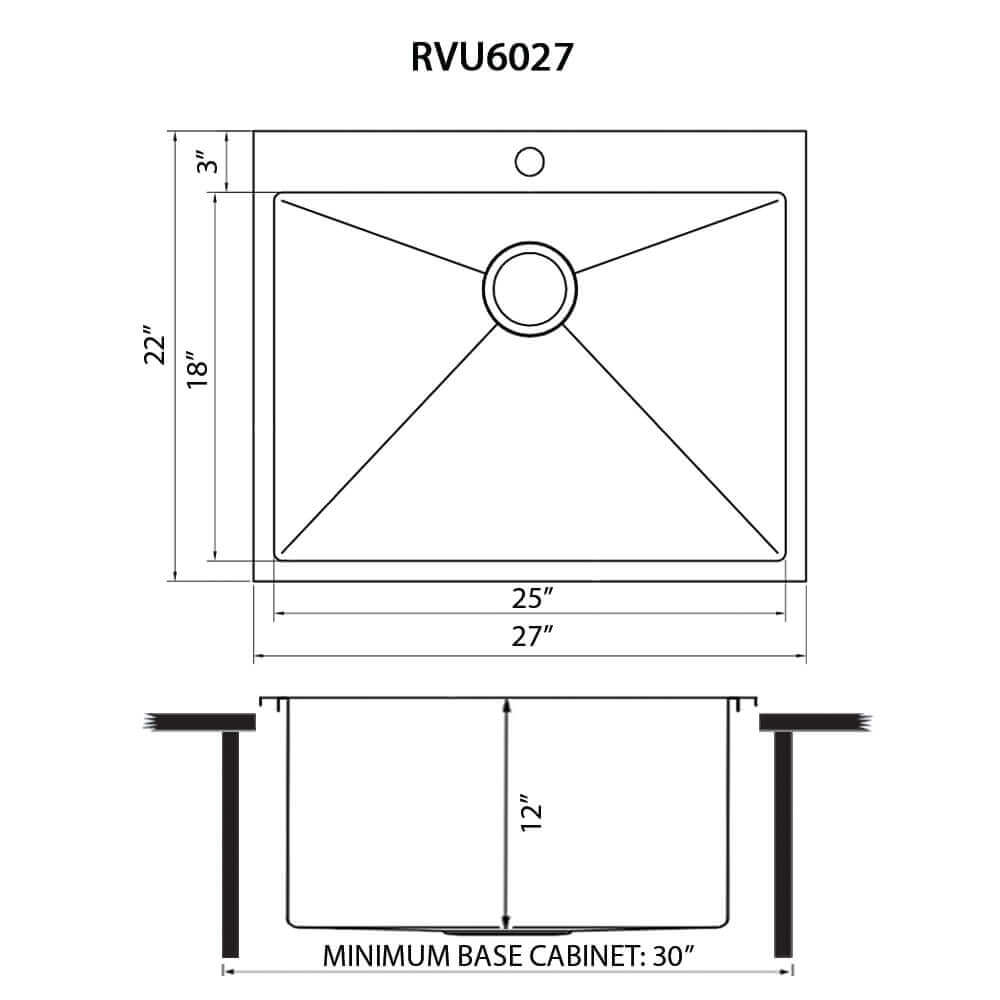 Alternate Image for Ruvati Topmount Laundry Utility Sink 27 x 22 x 12 inch Rounded Corners Deep 16 Gauge Stainless Steel, RVU6027