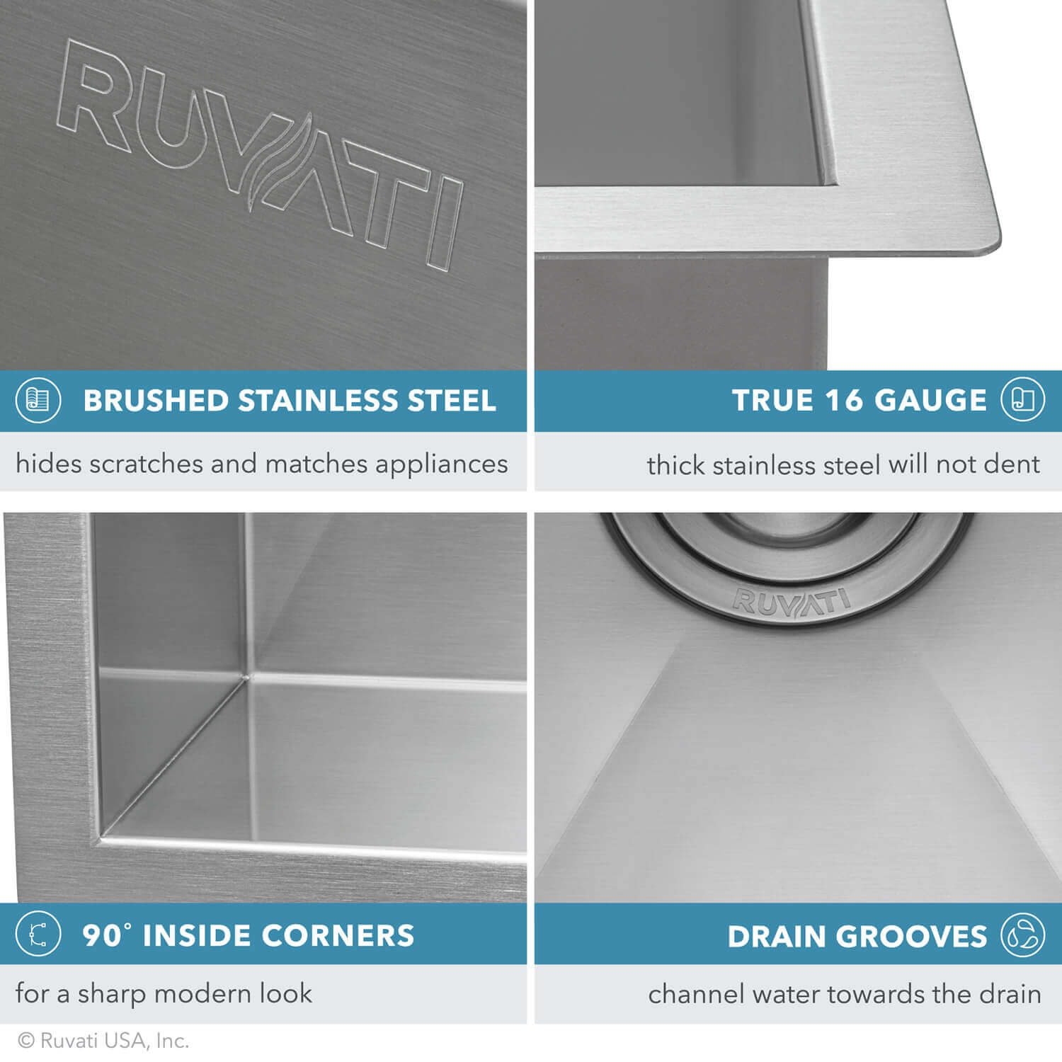 Alternate Image for Ruvati 21" x 18" x 12" Deep Laundry Utility Sink Undermount 16 Gauge Stainless Steel, RVU6121