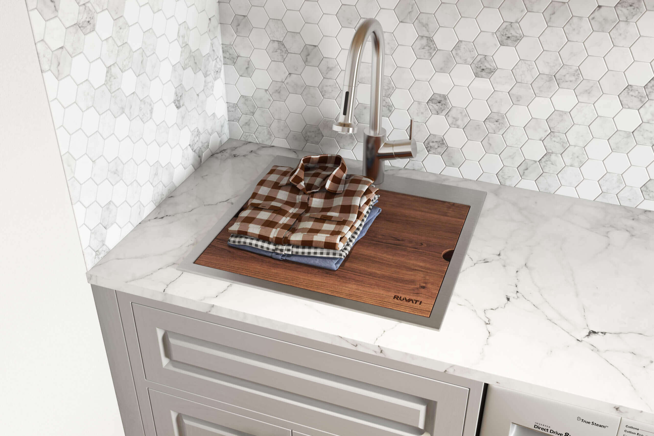 Alternate Image for Ruvati 21 x 20 x 12 inch Drop-in Topmount Laundry Utility Workstation Sink 16 Gauge Stainless Steel, RVU6421