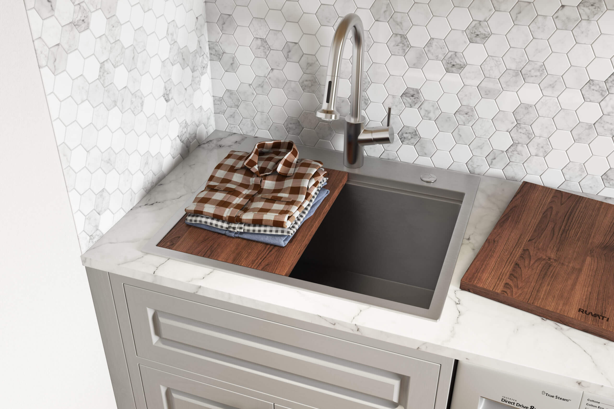 Alternate Image for Ruvati 25 x 22 x 12 inch Drop-in Topmount Laundry Utility Workstation Sink 16 Gauge Stainless Steel, RVU6425