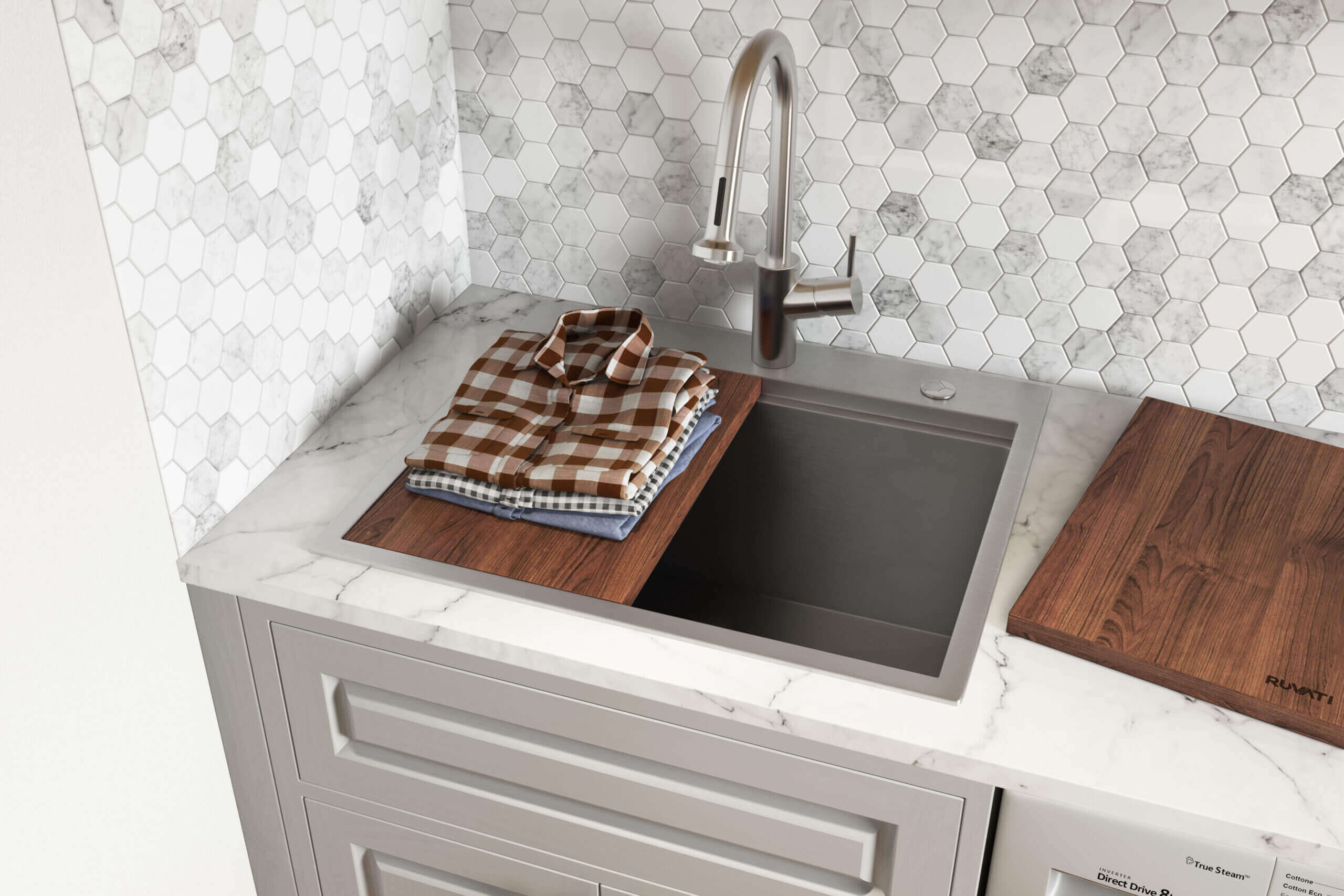 Alternate Image for Ruvati 25 x 22 x 12 inch Drop-in Topmount Laundry Utility Workstation Sink 16 Gauge Stainless Steel, RVU6425