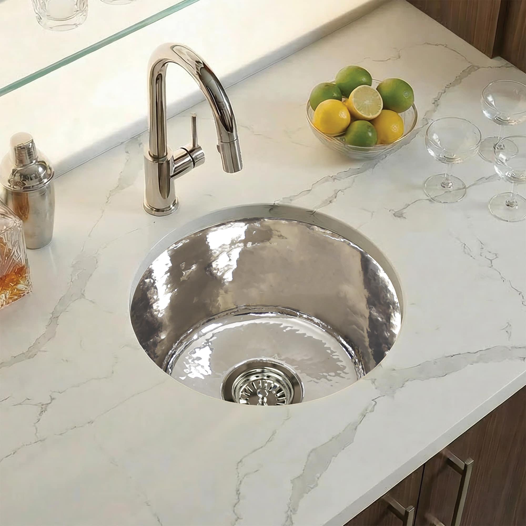 Native Trails Redondo Chico 15" Round Nickel Bar/Prep Sink, Polished Nickel, CPS860-F
