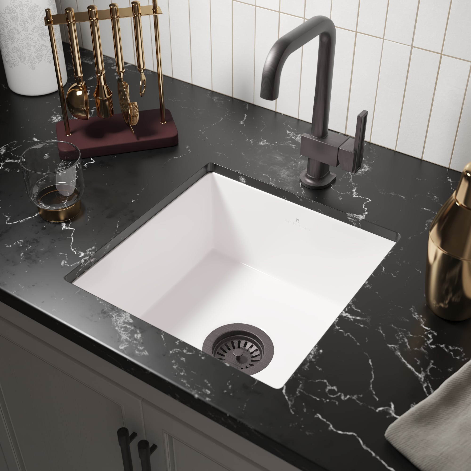 Native Trails Reveler 16" Square Fireclay Bar/Prep Sink, White, FRB1515-W