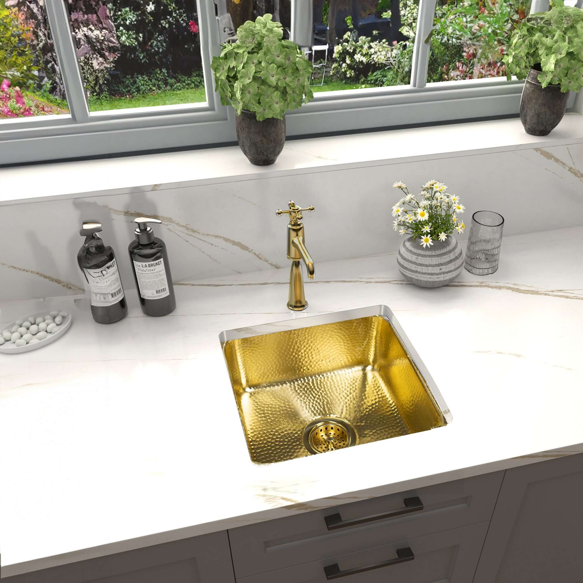 Nantucket sinks brightwork 17 square bar/prep sink with accessories lifestyle image