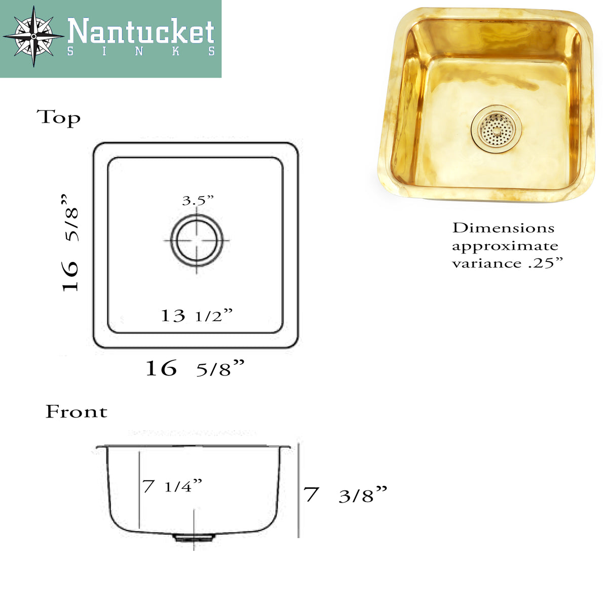 Nantucket Sinks Brightwork Home 17" Square Brass Bar/Prep Sink with Accessories, SQRB-7SM