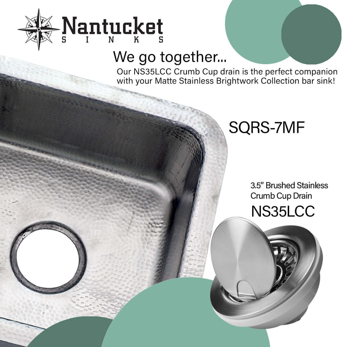 Alternate Image for Nantucket Sinks Brightwork Home 17" Square Stainless Steel Bar/Prep Sink with Accessories, 18 Gauge, SQRS-7MF