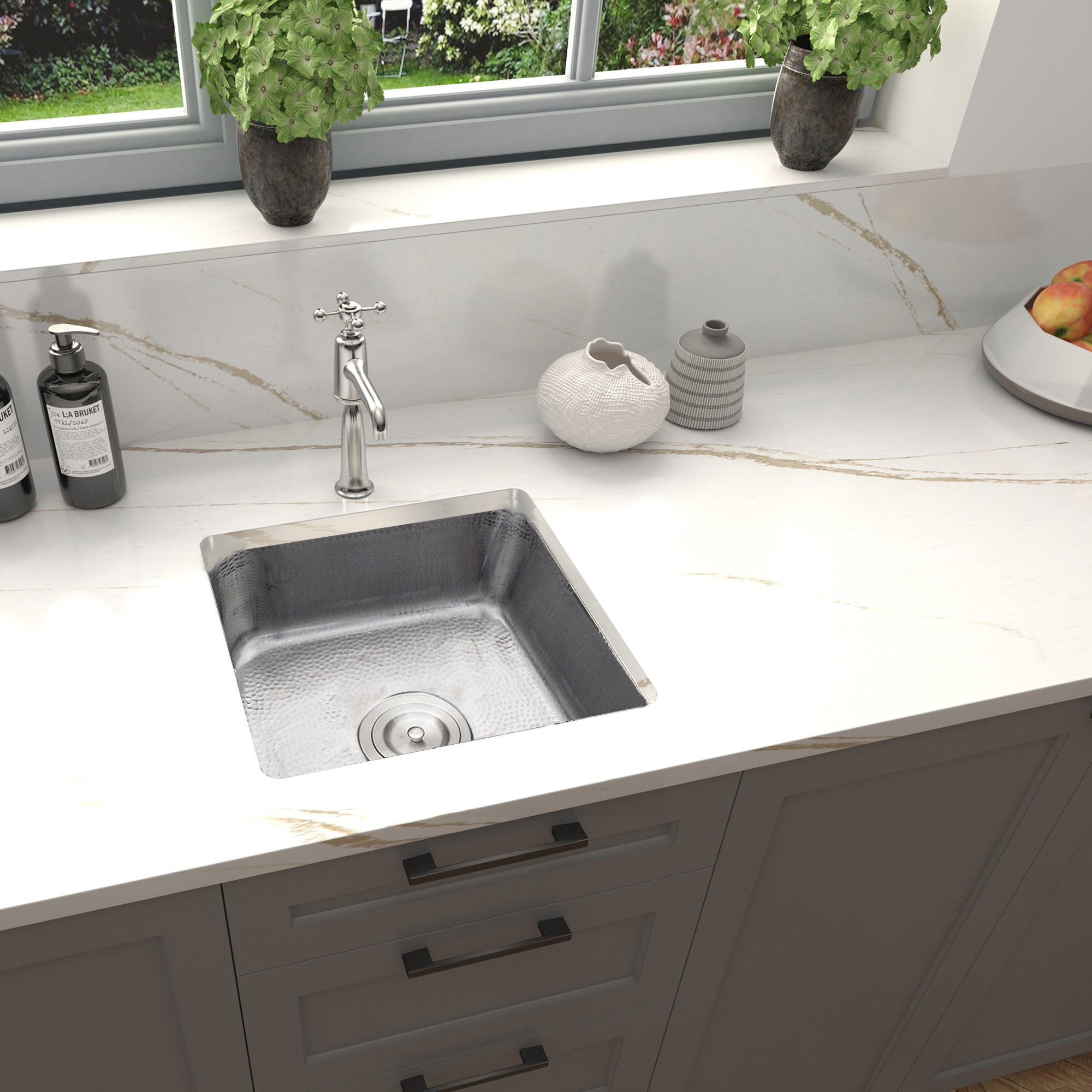 Alternate Image for Nantucket Sinks Brightwork Home 17" Square Stainless Steel Bar/Prep Sink with Accessories, 18 Gauge, SQRS-7MF