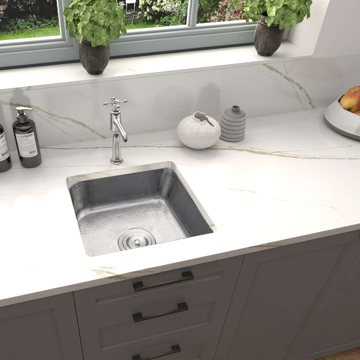 Alternate Image for Nantucket Sinks Brightwork Home 17" Square Stainless Steel Bar/Prep Sink with Accessories, 18 Gauge, SQRS-7MF