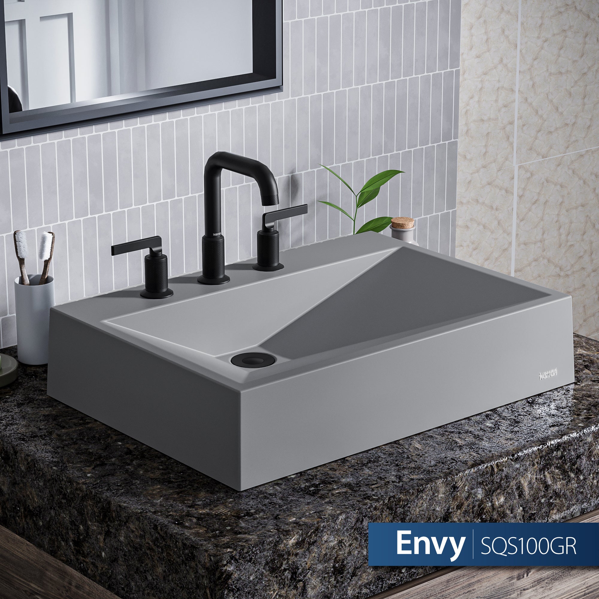 Alternate Image for Karran Sternhagen Envy 24.25" x 17.5" Rectangular Vessel Quartz Composite ADA Bathroom Sink, Grey, SQS100GR