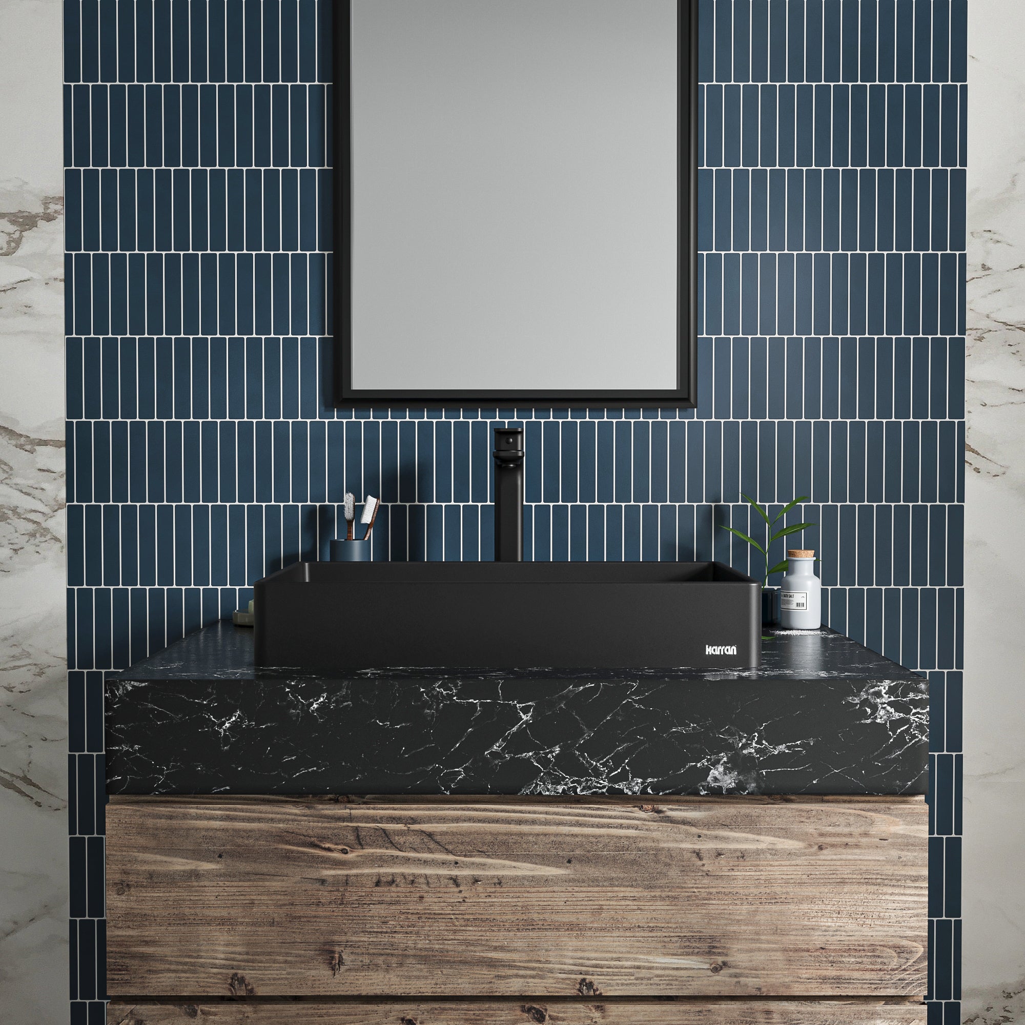 Alternate Image for Karran Sternhagen 17.75" x 23.625" Rectangular Vessel Quartz Composite ADA Bathroom Sink, Black, SQS500BL