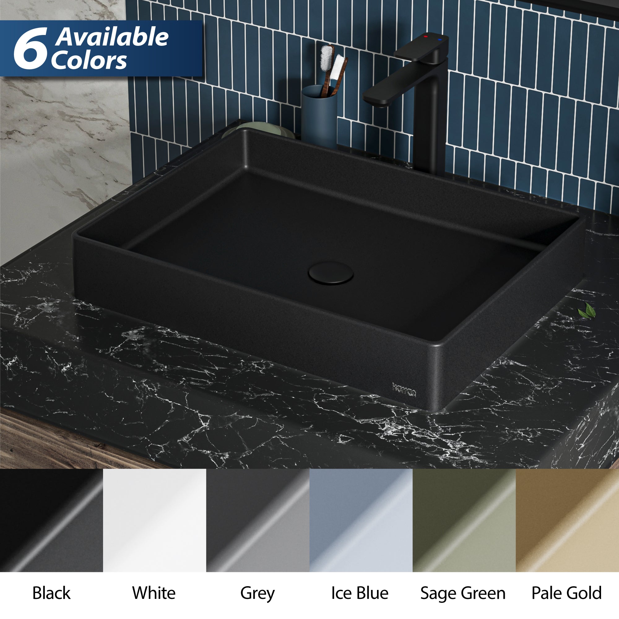 Alternate Image for Karran Sternhagen 17.75" x 23.625" Rectangular Vessel Quartz Composite ADA Bathroom Sink, Black, SQS500BL