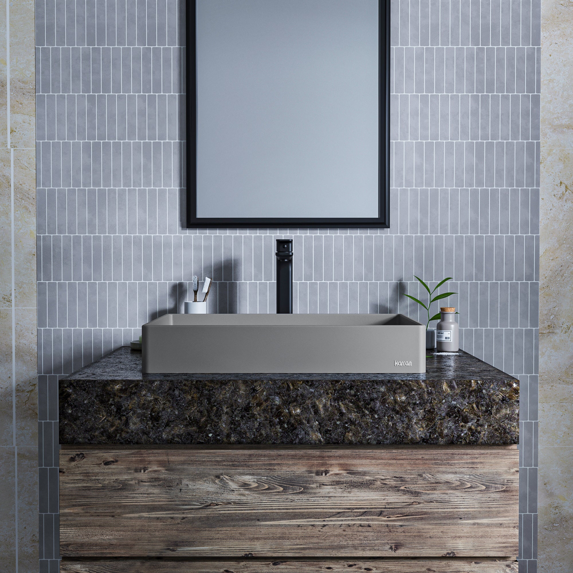 Alternate Image for Karran Sternhagen 17.75" x 23.625" Rectangular Vessel Quartz Composite ADA Bathroom Sink, Grey, SQS500GR