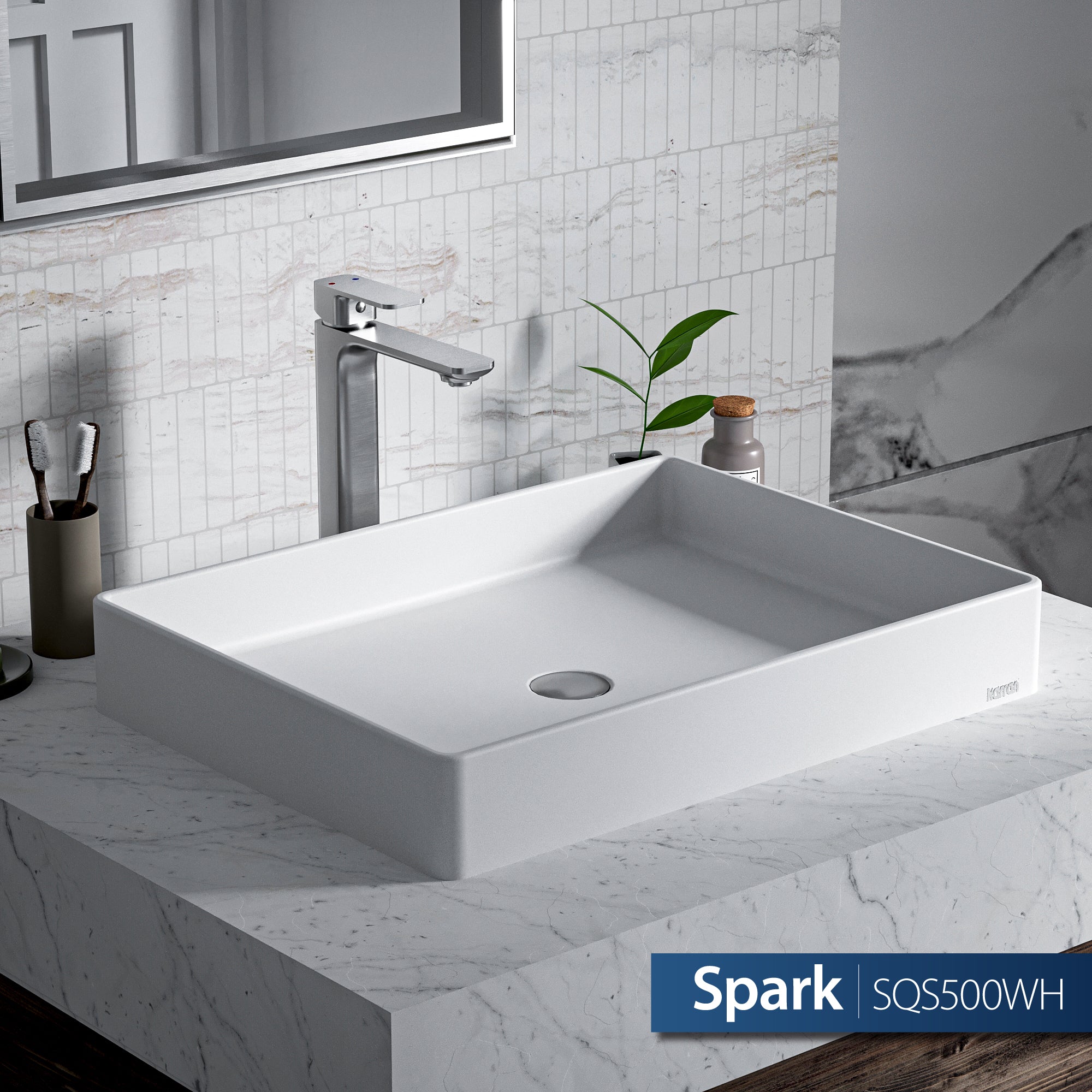 Karran Sternhagen 17.75" x 23.625" Rectangular Vessel Quartz Composite ADA Bathroom Sink, White, SQS500WH