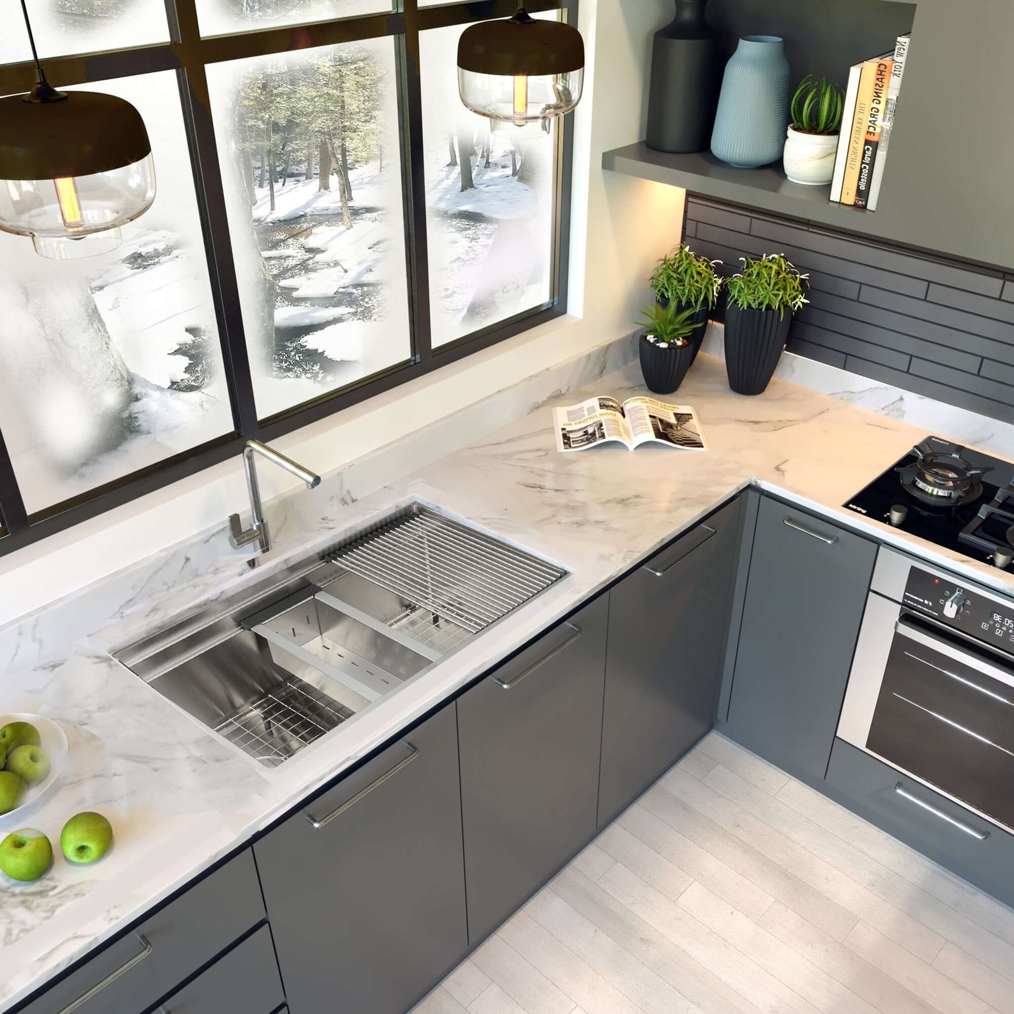 Alternate Image for Nantucket Sinks Pro Series 32" Undermount 304 Stainless Steel Kitchen Sink with Accessories, 16 Gauge, SR-PS-3220-OSD