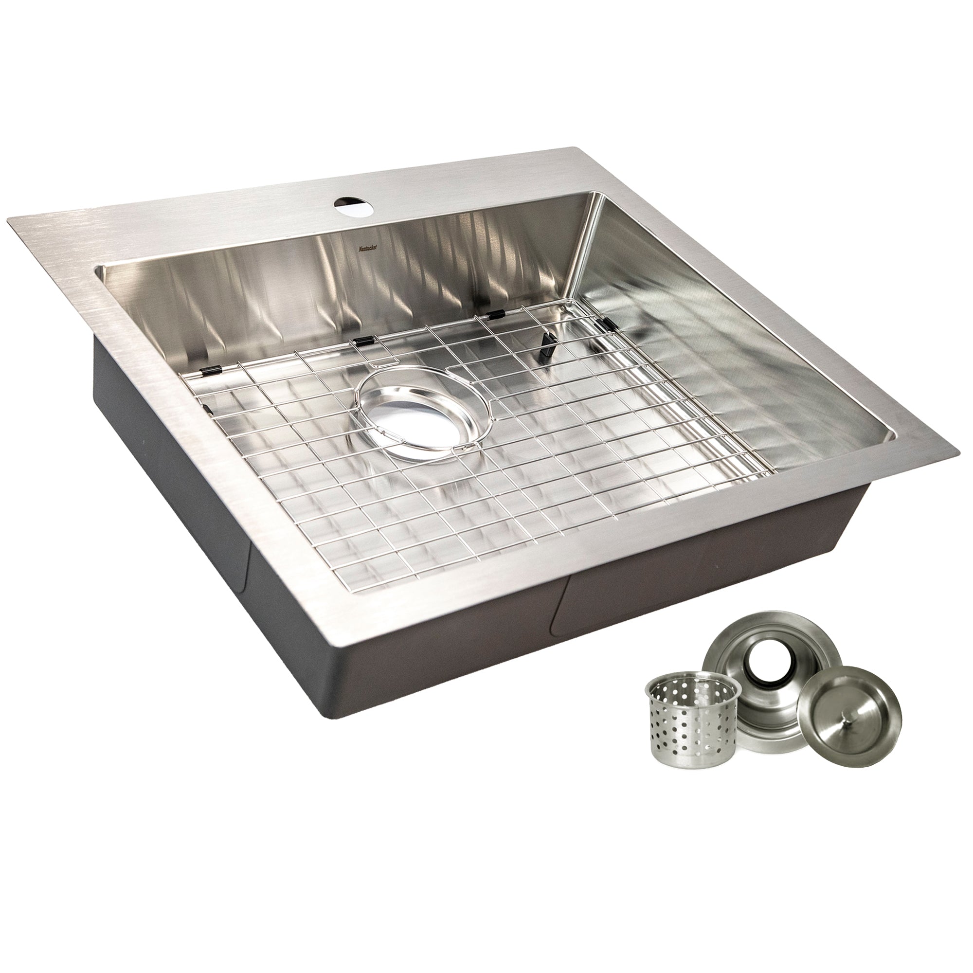 Nantucket Sinks Pro Series 25" Drop In/Topmount 304 Stainless Steel Kitchen Sink with Accessories, 16 Gauge, SR2522-5.5-16